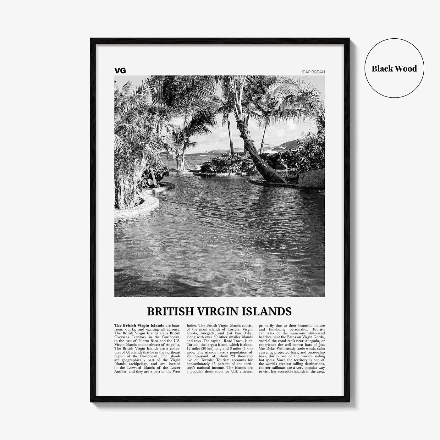 British Virgin Islands Print Black and White, British Virgin Islands Wall Art, British Virgin Islands Poster, Road Town, Caribbean