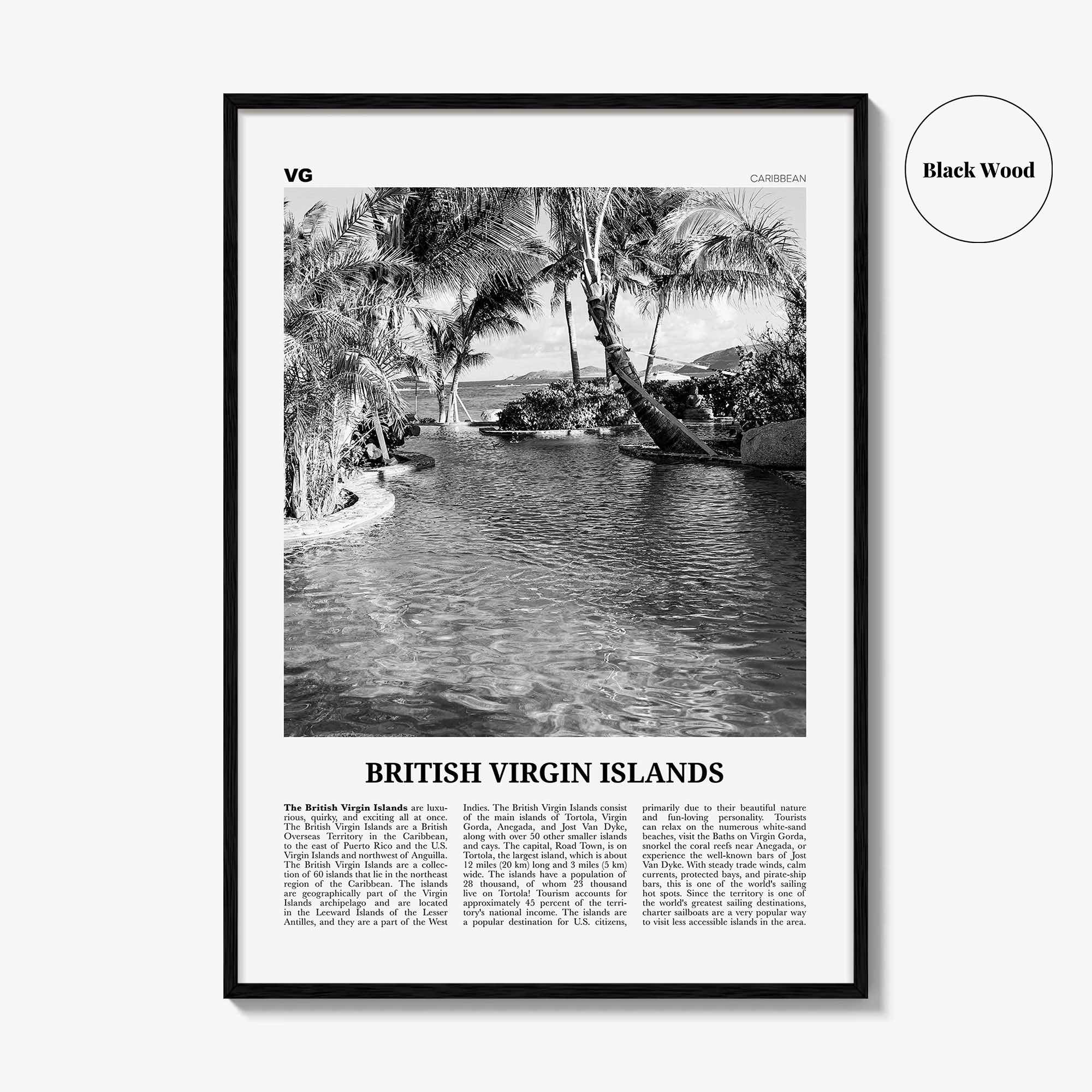 British Virgin Islands Print Black and White, British Virgin Islands Wall Art, British Virgin Islands Poster, Road Town, Caribbean