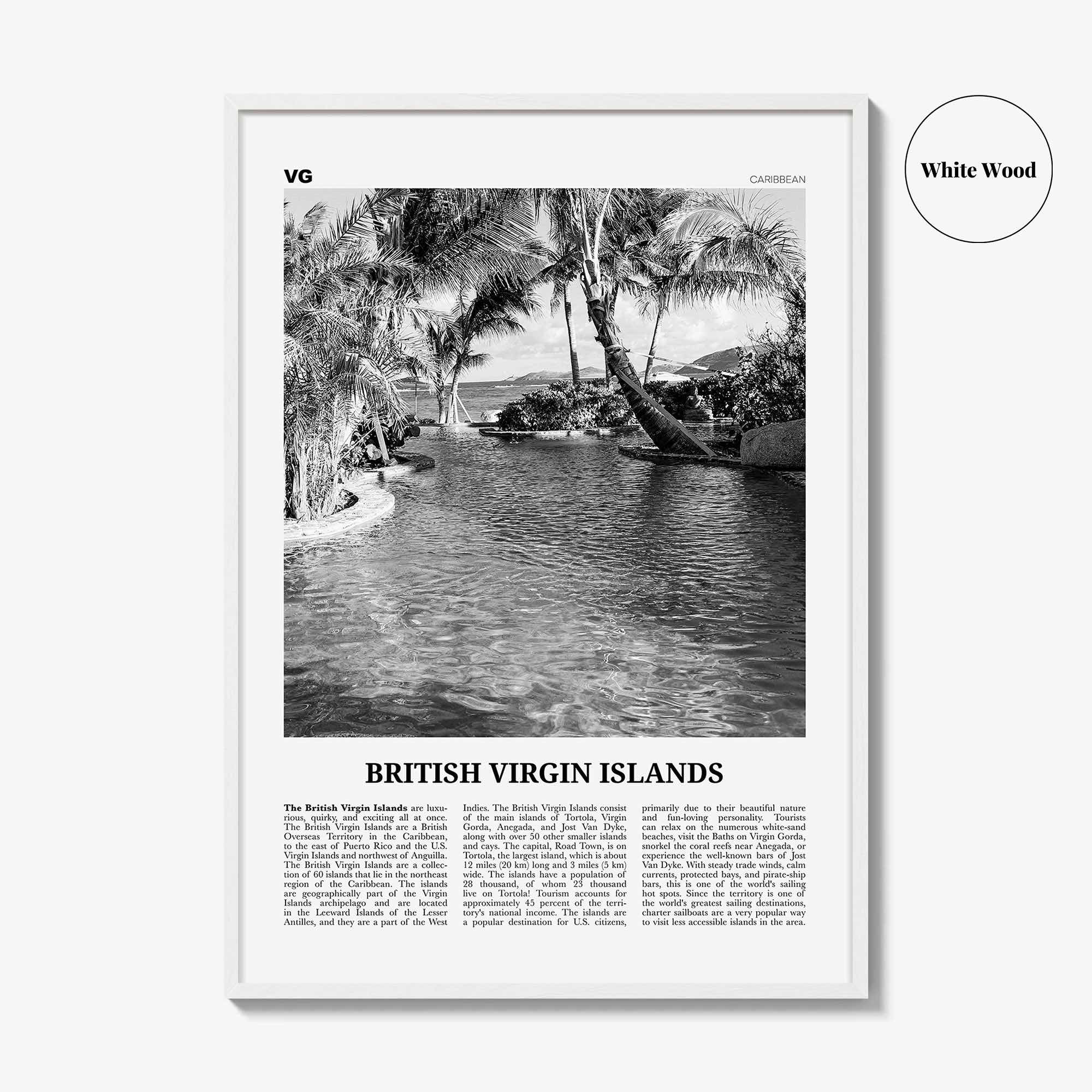 British Virgin Islands Print Black and White, British Virgin Islands Wall Art, British Virgin Islands Poster, Road Town, Caribbean