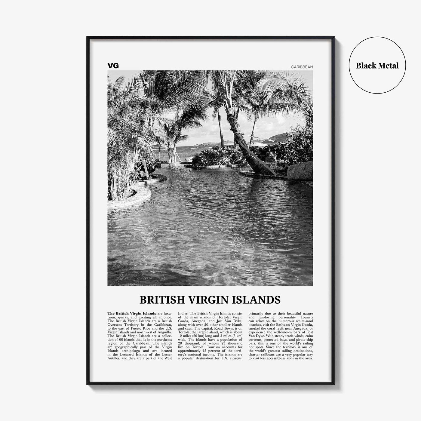 British Virgin Islands Print Black and White, British Virgin Islands Wall Art, British Virgin Islands Poster, Road Town, Caribbean