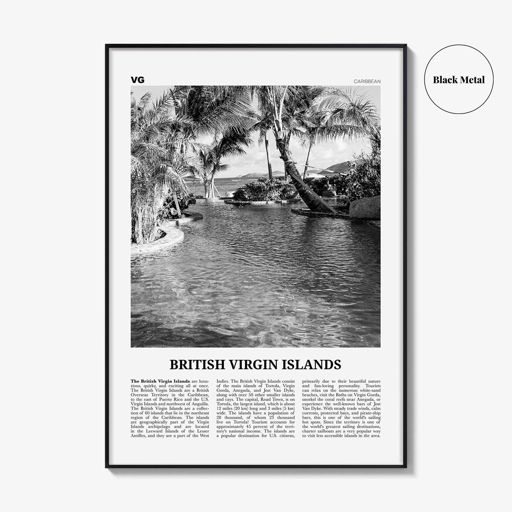British Virgin Islands Print Black and White, British Virgin Islands Wall Art, British Virgin Islands Poster, Road Town, Caribbean