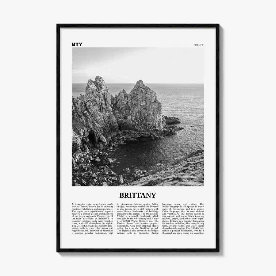 Brittany Print Black and White, Brittany Wall Art, Brittany Poster, Brittany Photo, Brittany Wall Décor, Brittany Map, France