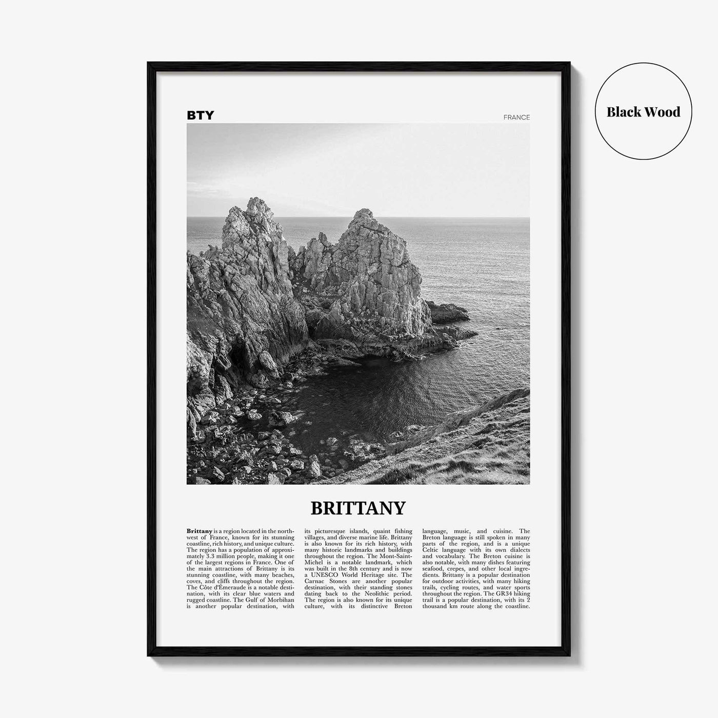 Brittany Print Black and White, Brittany Wall Art, Brittany Poster, Brittany Photo, Brittany Wall Décor, Brittany Map, France