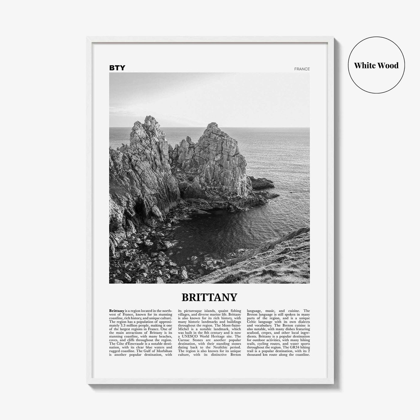 Brittany Print Black and White, Brittany Wall Art, Brittany Poster, Brittany Photo, Brittany Wall Décor, Brittany Map, France