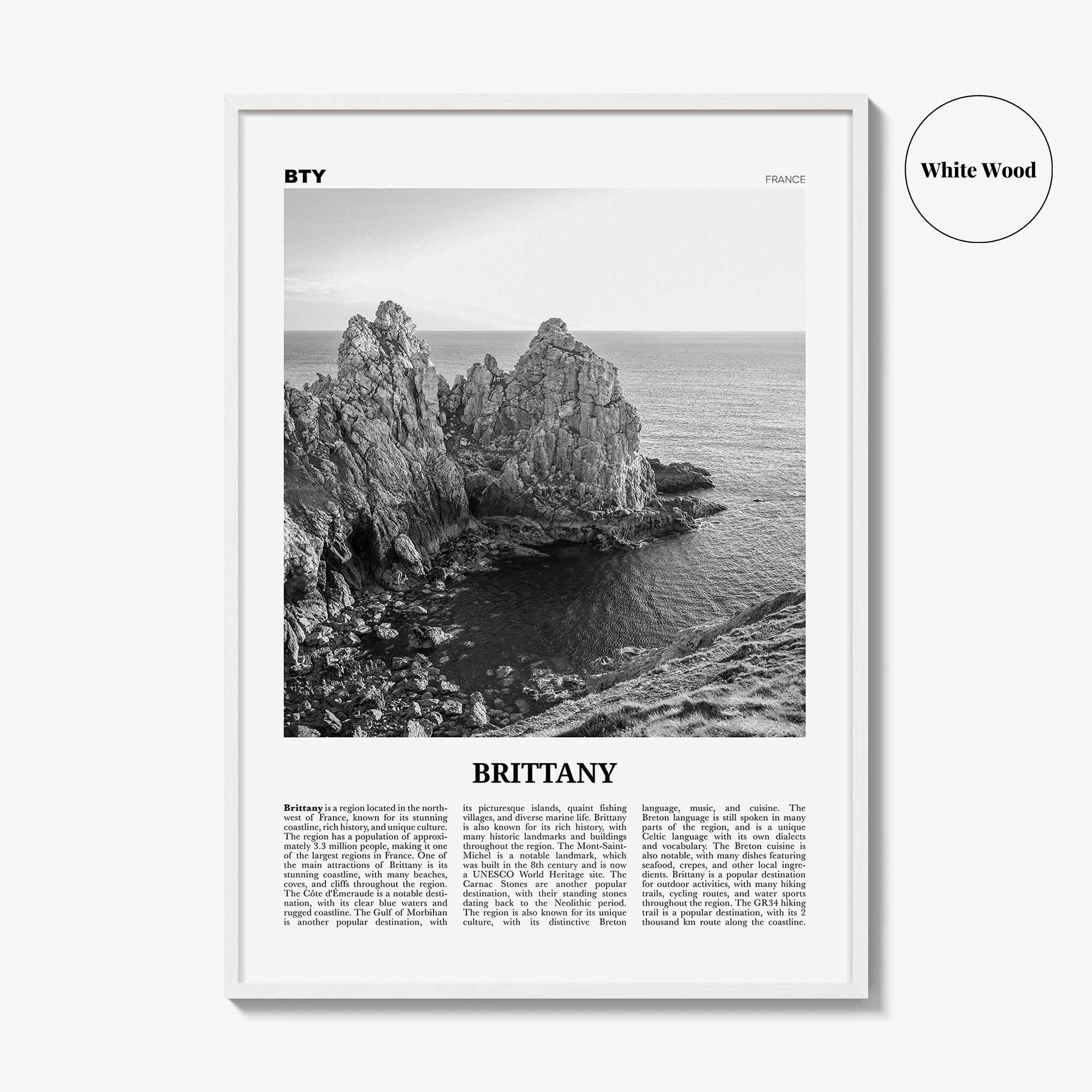 Brittany Print Black and White, Brittany Wall Art, Brittany Poster, Brittany Photo, Brittany Wall Décor, Brittany Map, France
