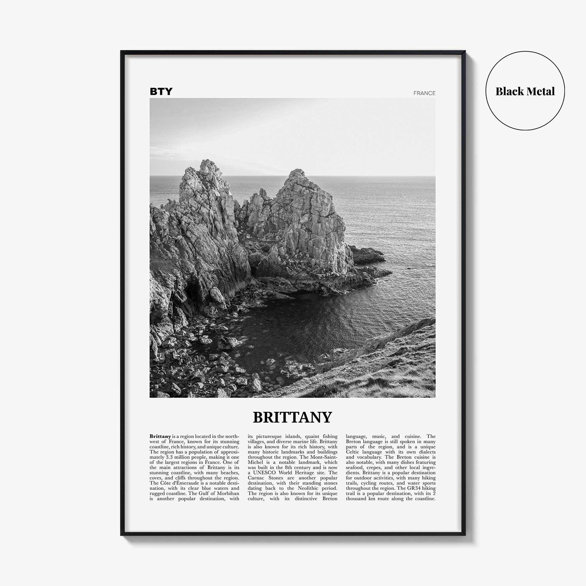 Brittany Print Black and White, Brittany Wall Art, Brittany Poster, Brittany Photo, Brittany Wall Décor, Brittany Map, France