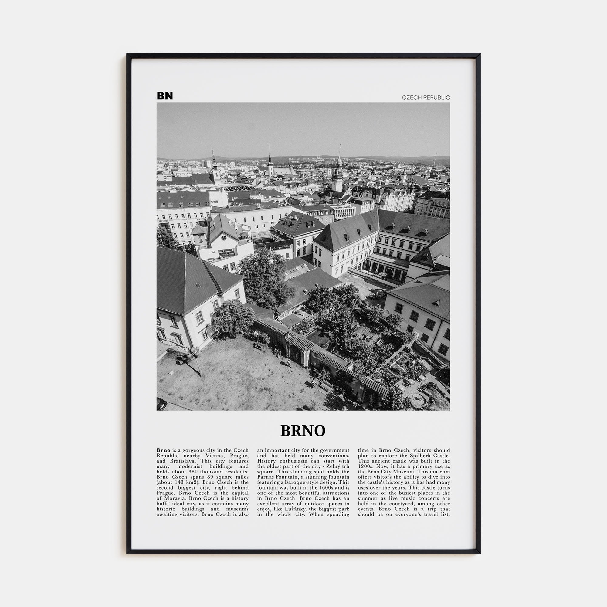 Brno Travel B&W Poster