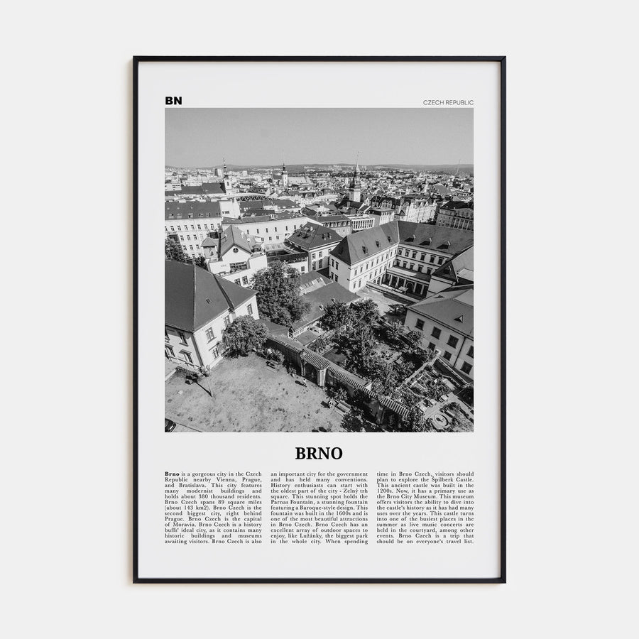 Brno Travel B&W Poster