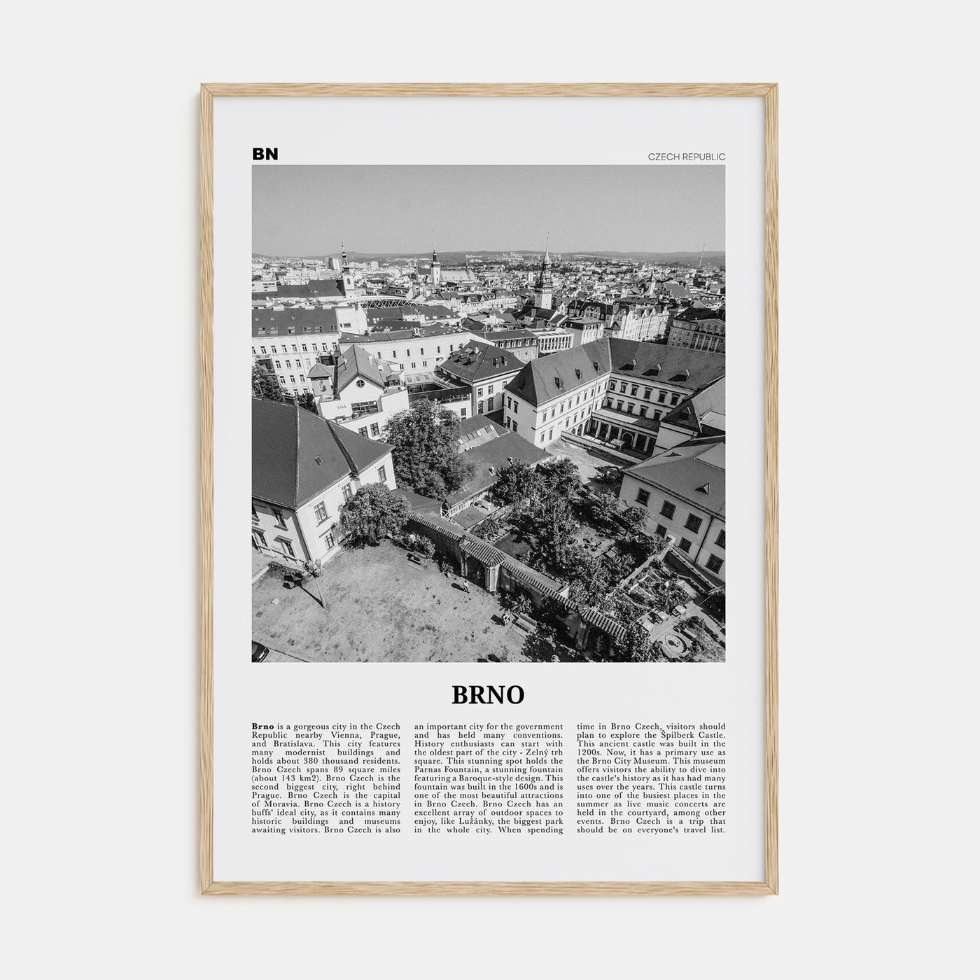 Brno Travel B&W Poster