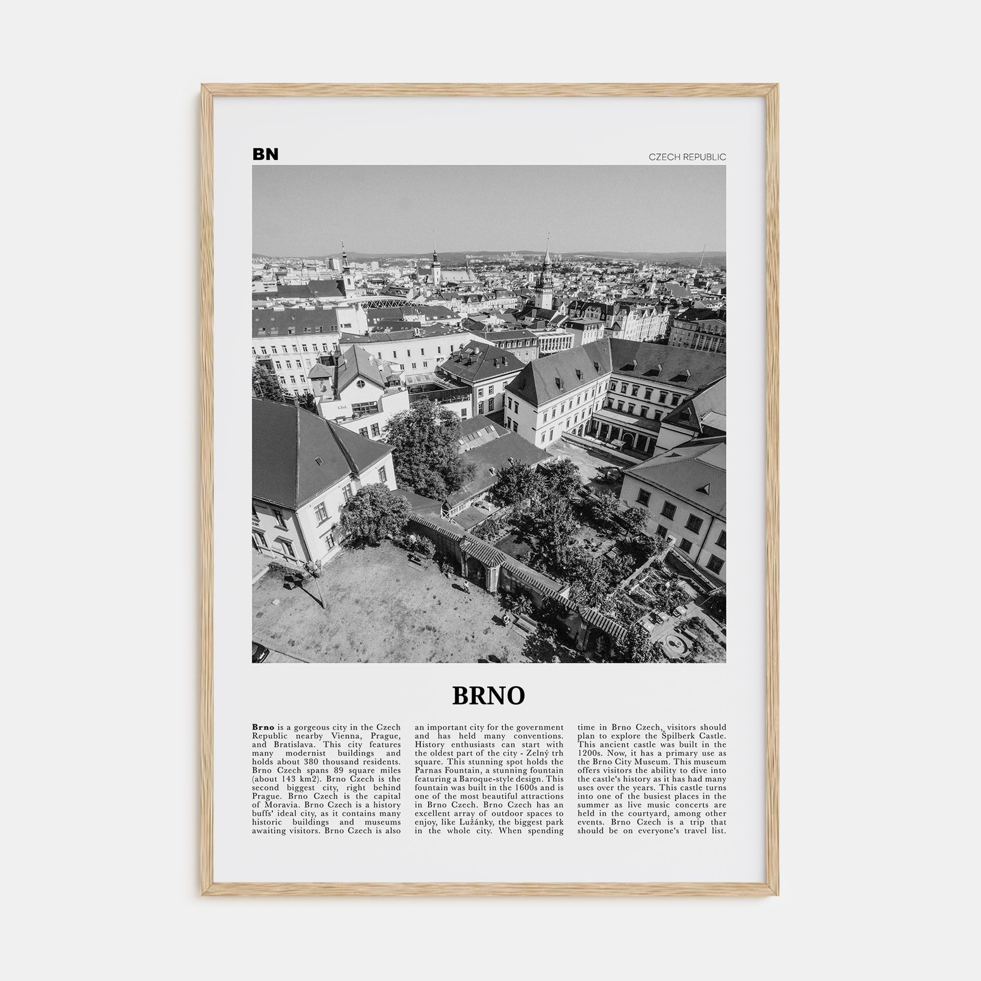 Brno Travel B&W Poster