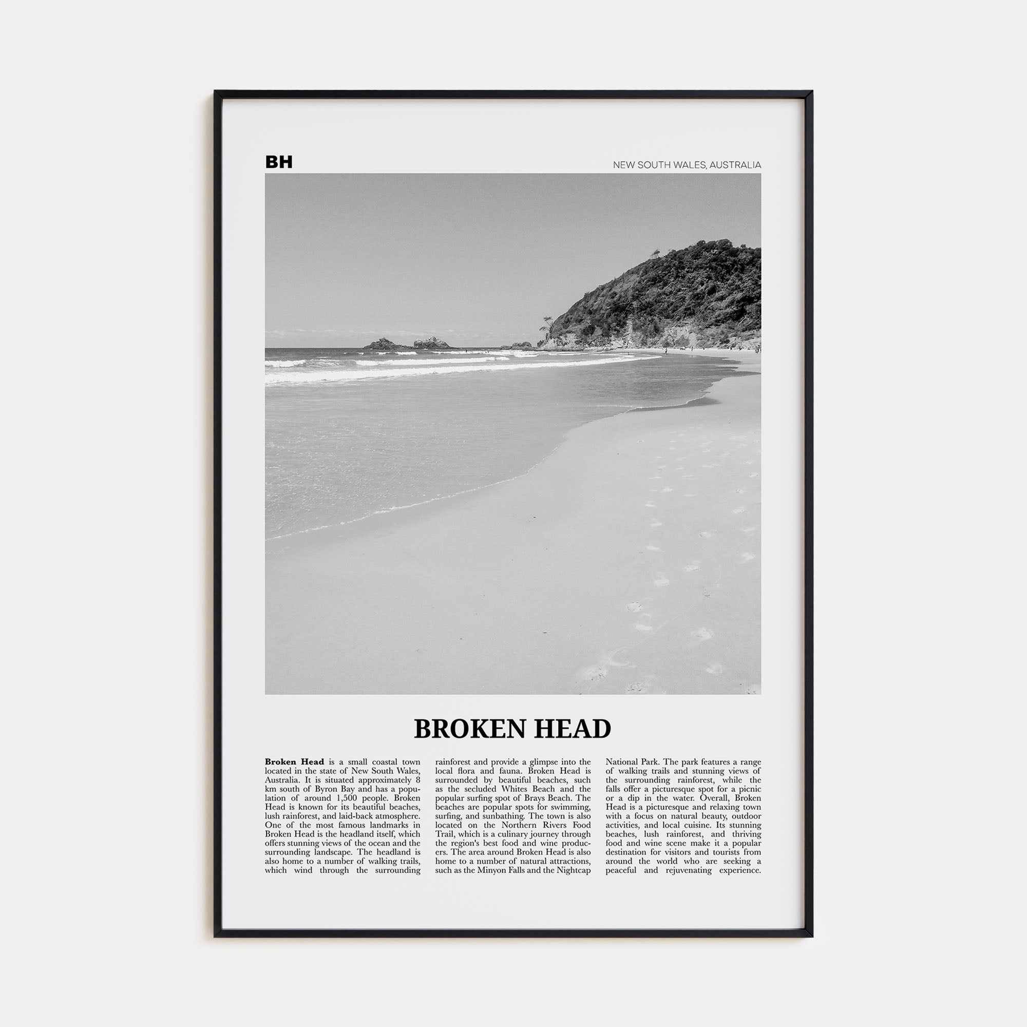 Broken Head Travel B&W Poster
