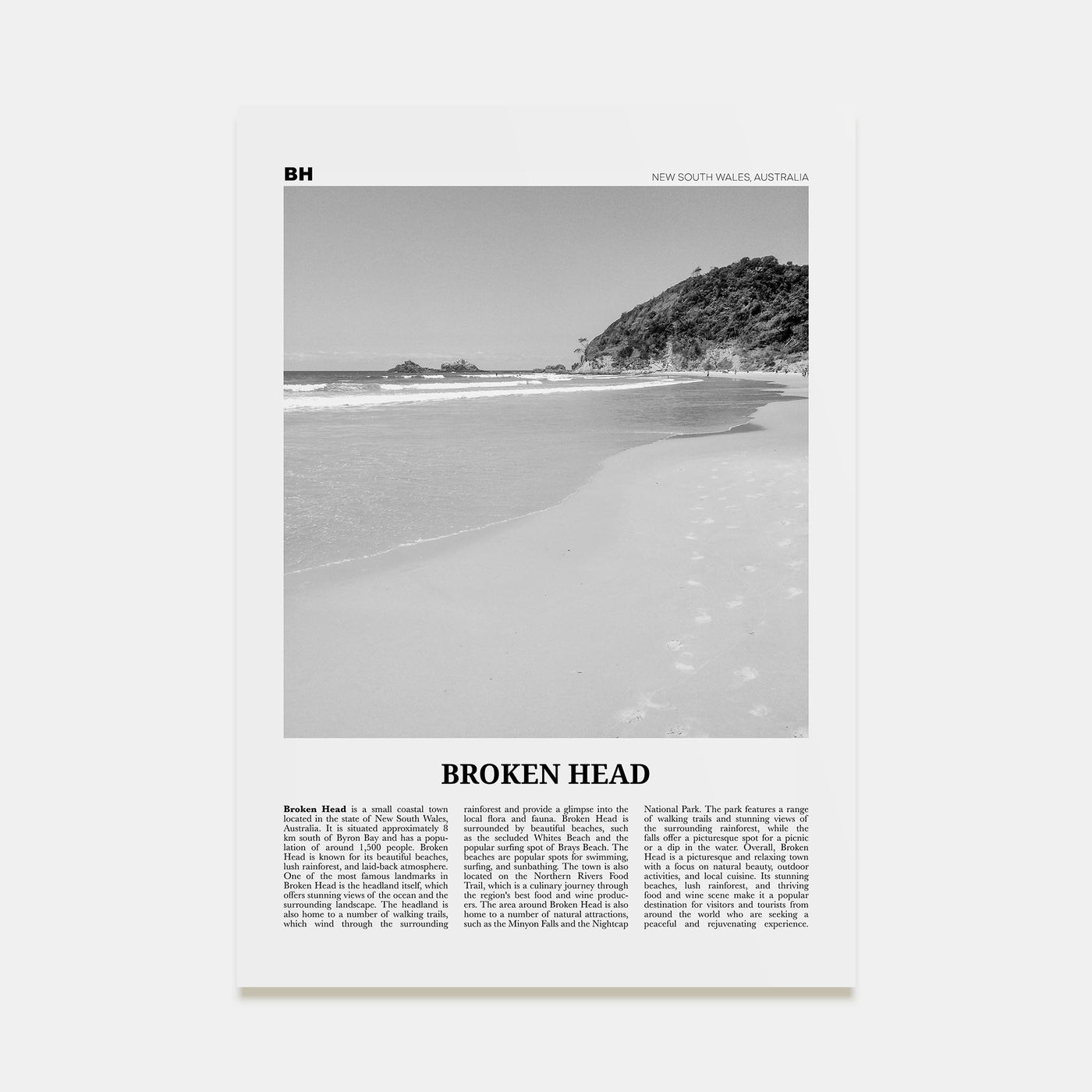 Broken Head Travel B&W Poster