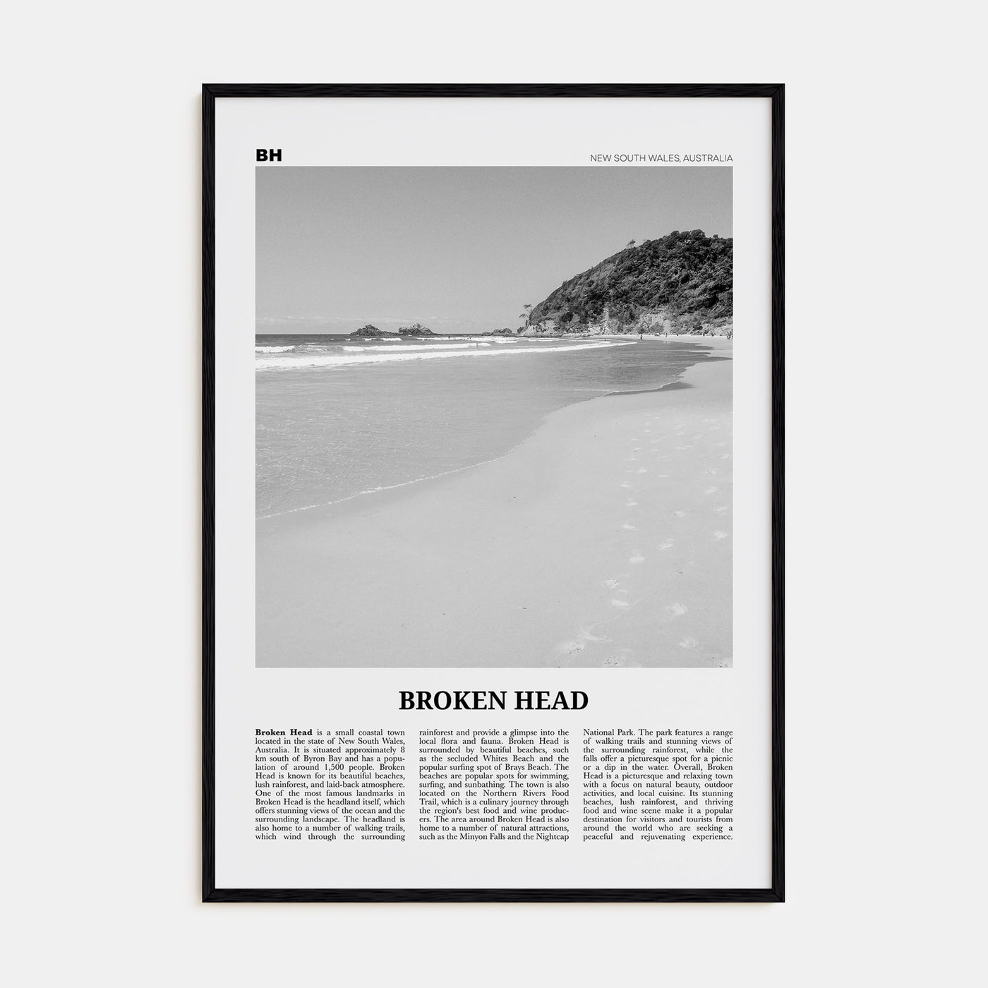 Broken Head Travel B&W Poster