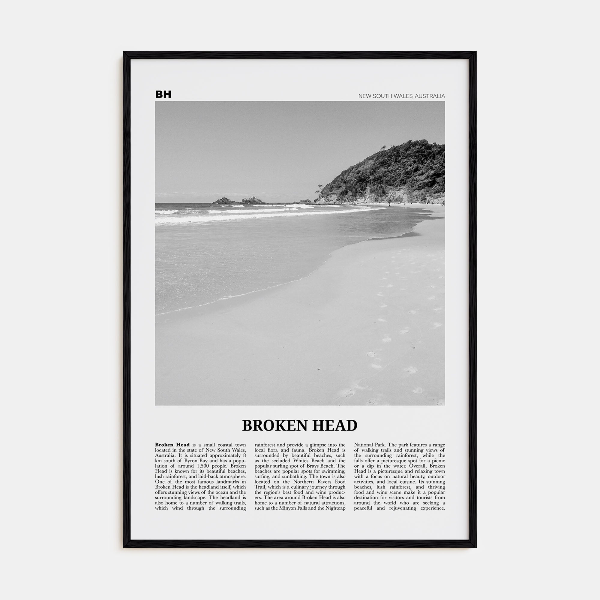 Broken Head Travel B&W Poster