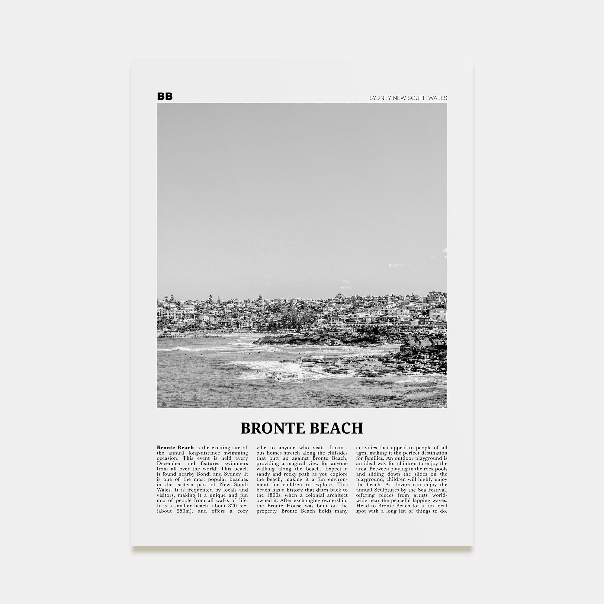 Bronte Beach Travel B&W Poster