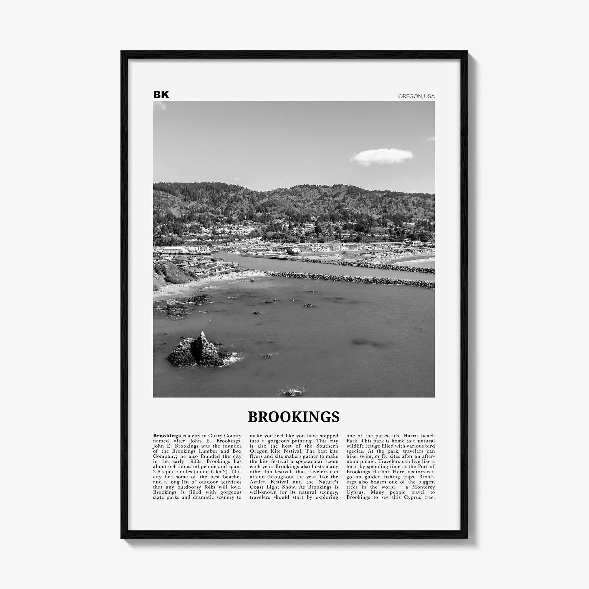 Brookings Print Black and White, Brookings Wall Art, Brookings Poster, Brookings Photo, Brookings Wall Décor, Brookings Map, Oregon, USA