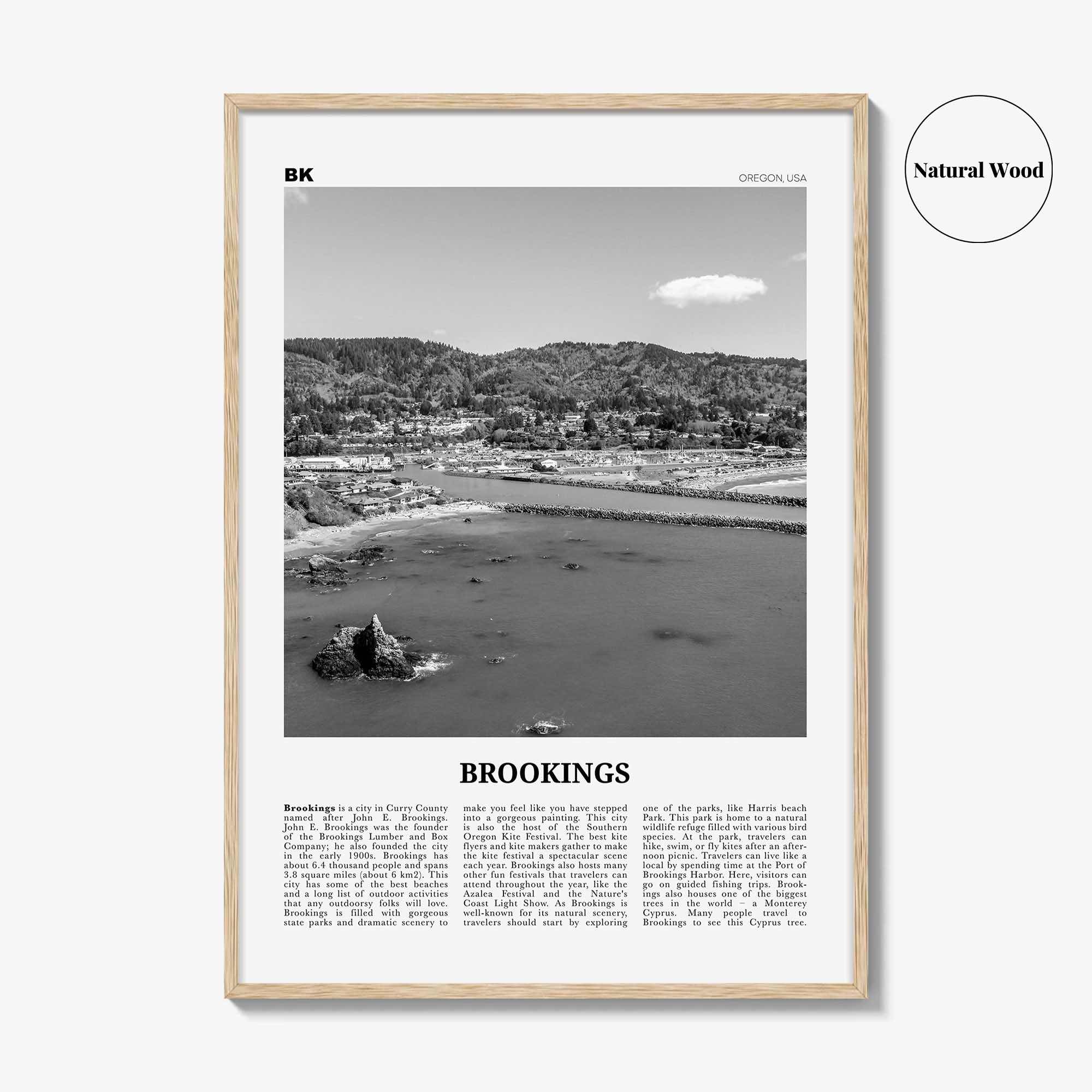 Brookings Print Black and White, Brookings Wall Art, Brookings Poster, Brookings Photo, Brookings Wall Décor, Brookings Map, Oregon, USA