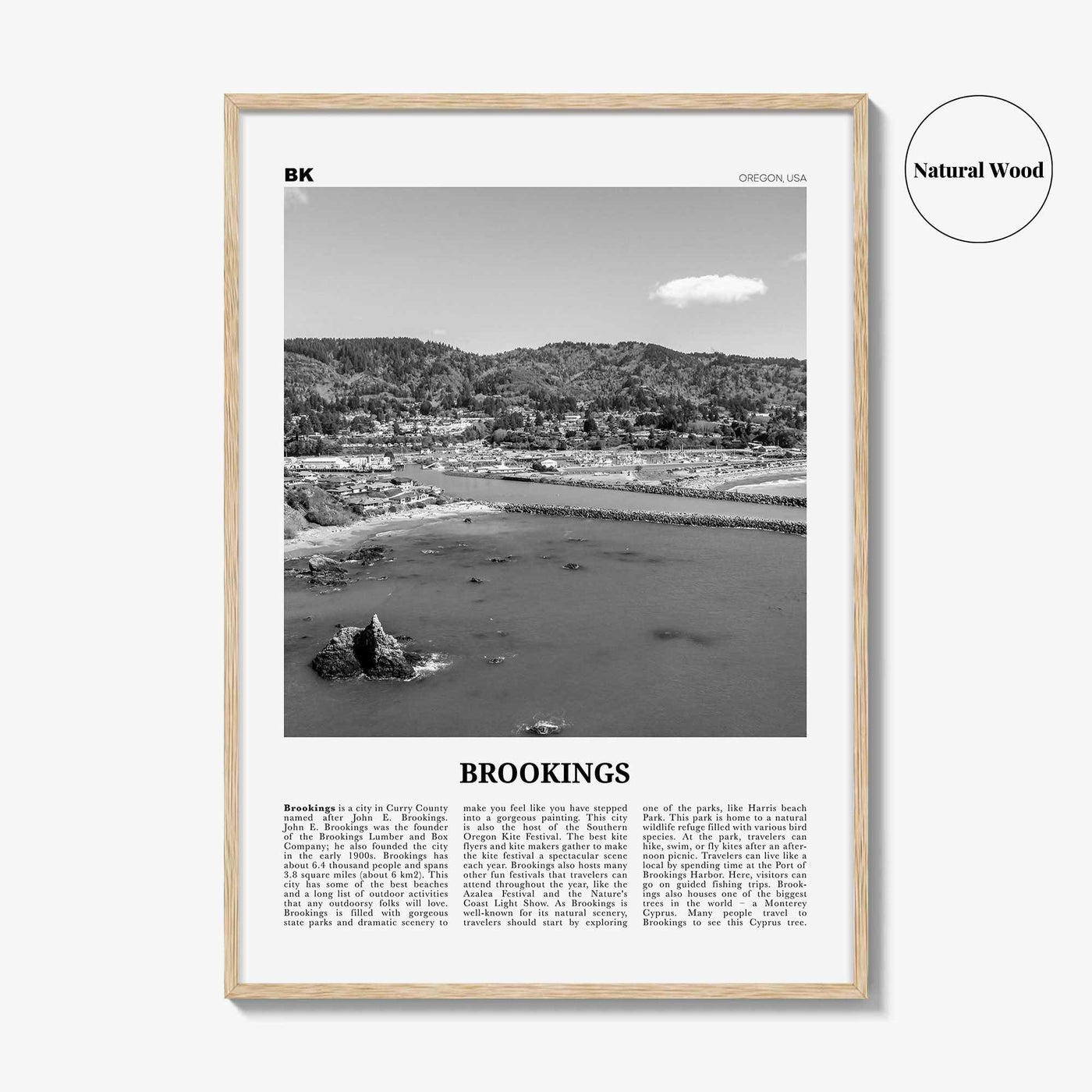 Brookings Print Black and White, Brookings Wall Art, Brookings Poster, Brookings Photo, Brookings Wall Décor, Brookings Map, Oregon, USA