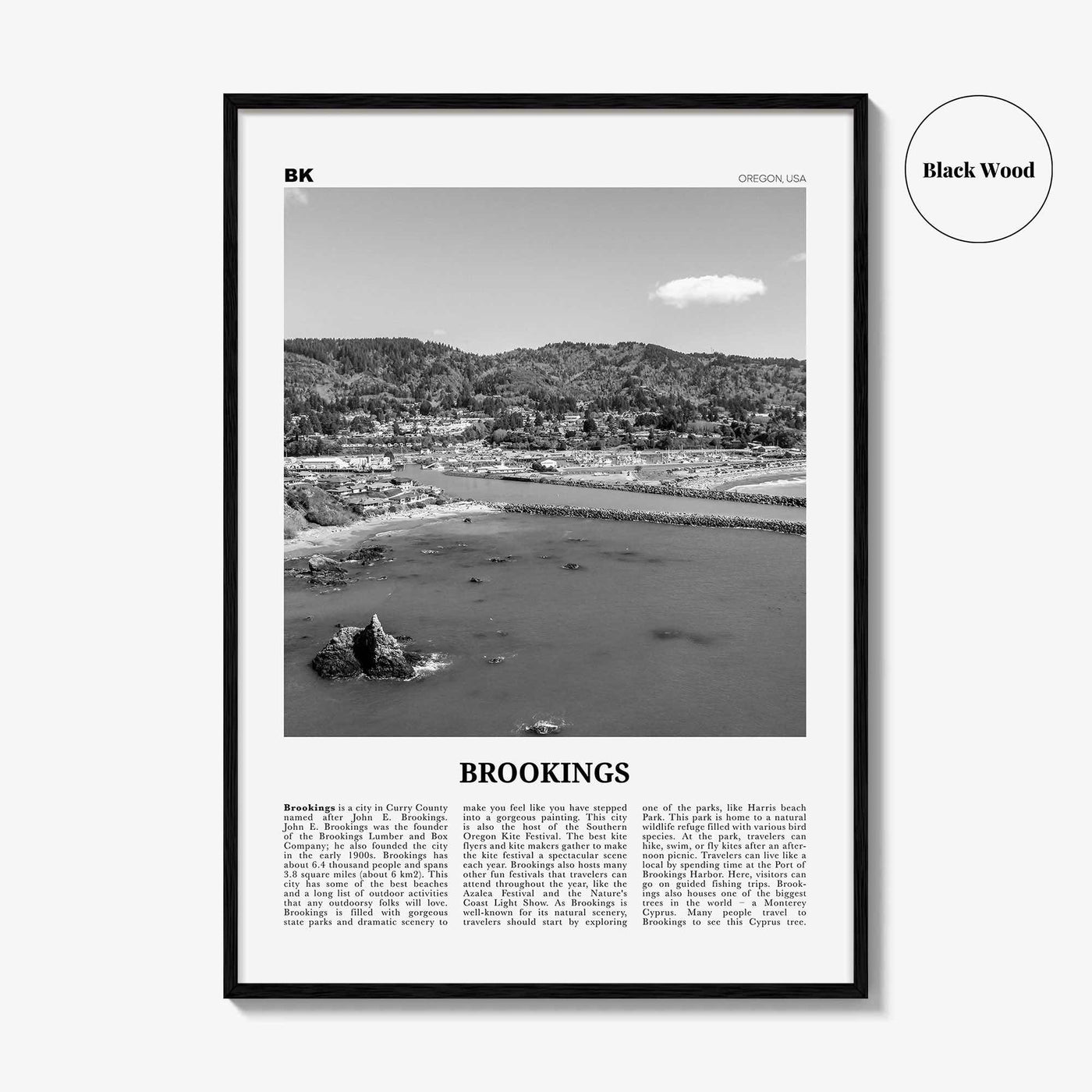 Brookings Print Black and White, Brookings Wall Art, Brookings Poster, Brookings Photo, Brookings Wall Décor, Brookings Map, Oregon, USA