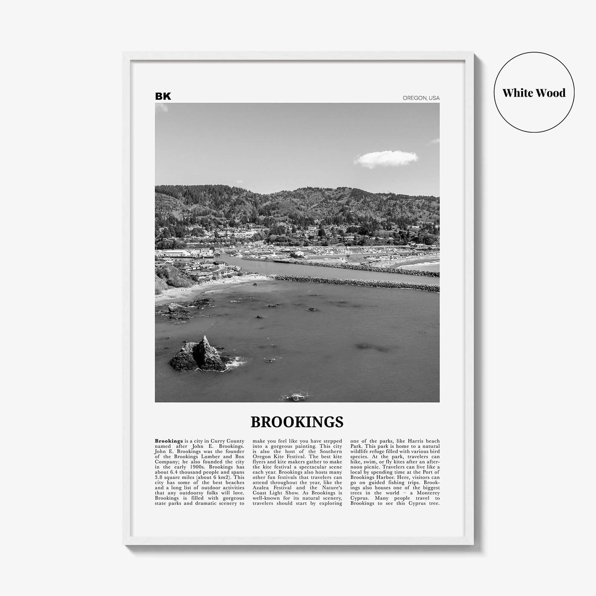 Brookings Print Black and White, Brookings Wall Art, Brookings Poster, Brookings Photo, Brookings Wall Décor, Brookings Map, Oregon, USA