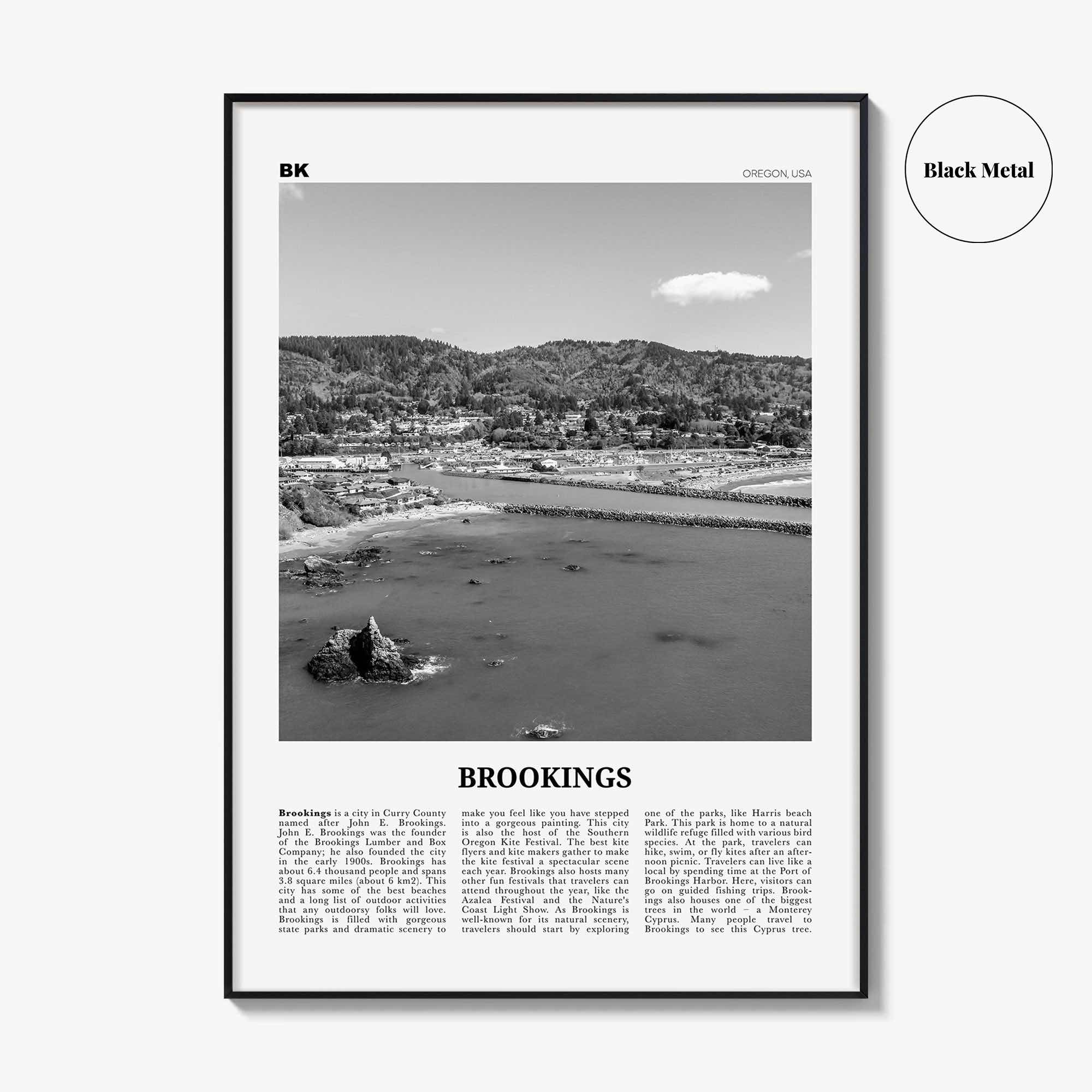 Brookings Print Black and White, Brookings Wall Art, Brookings Poster, Brookings Photo, Brookings Wall Décor, Brookings Map, Oregon, USA