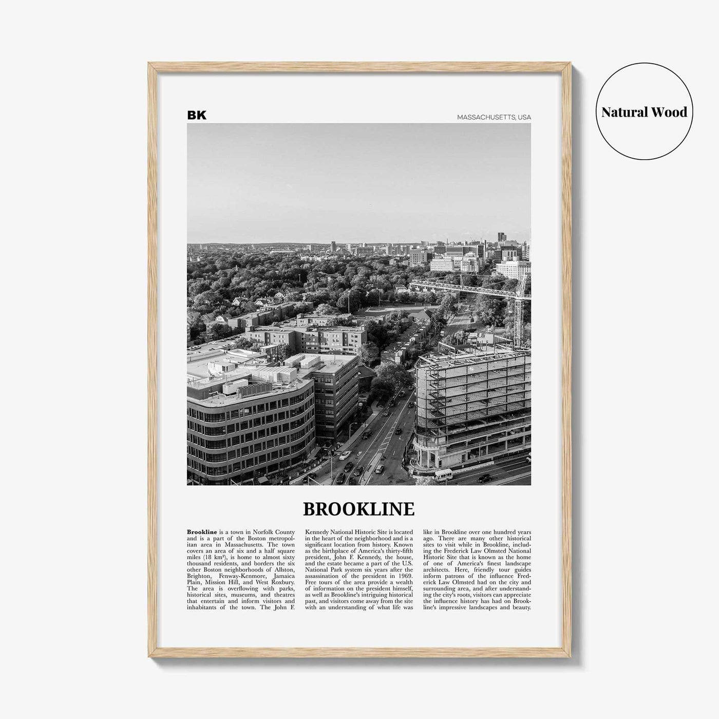 Brookline Print Black and White, Brookline Wall Art, Brookline Poster, Brookline Photo, Brookline Map, Brookline Wall Decor, Massachusetts