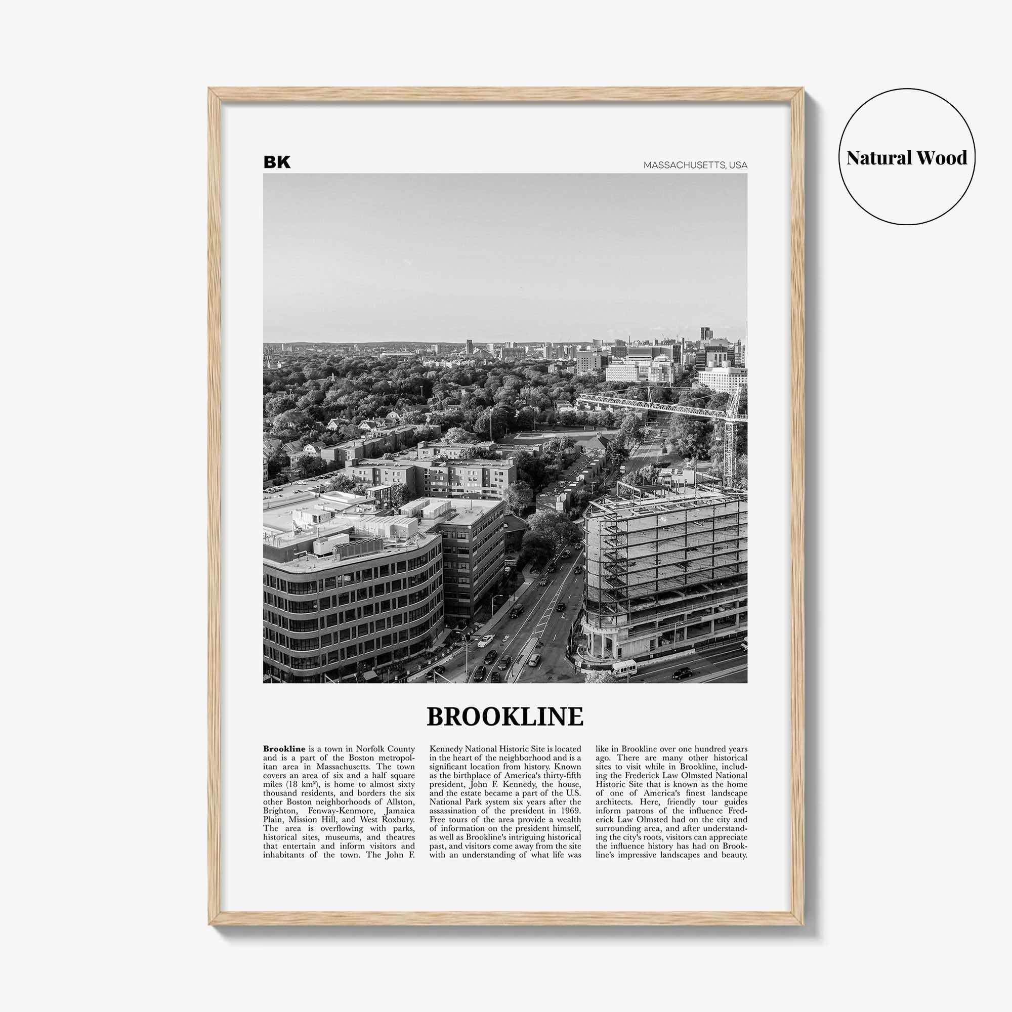 Brookline Print Black and White, Brookline Wall Art, Brookline Poster, Brookline Photo, Brookline Map, Brookline Wall Decor, Massachusetts
