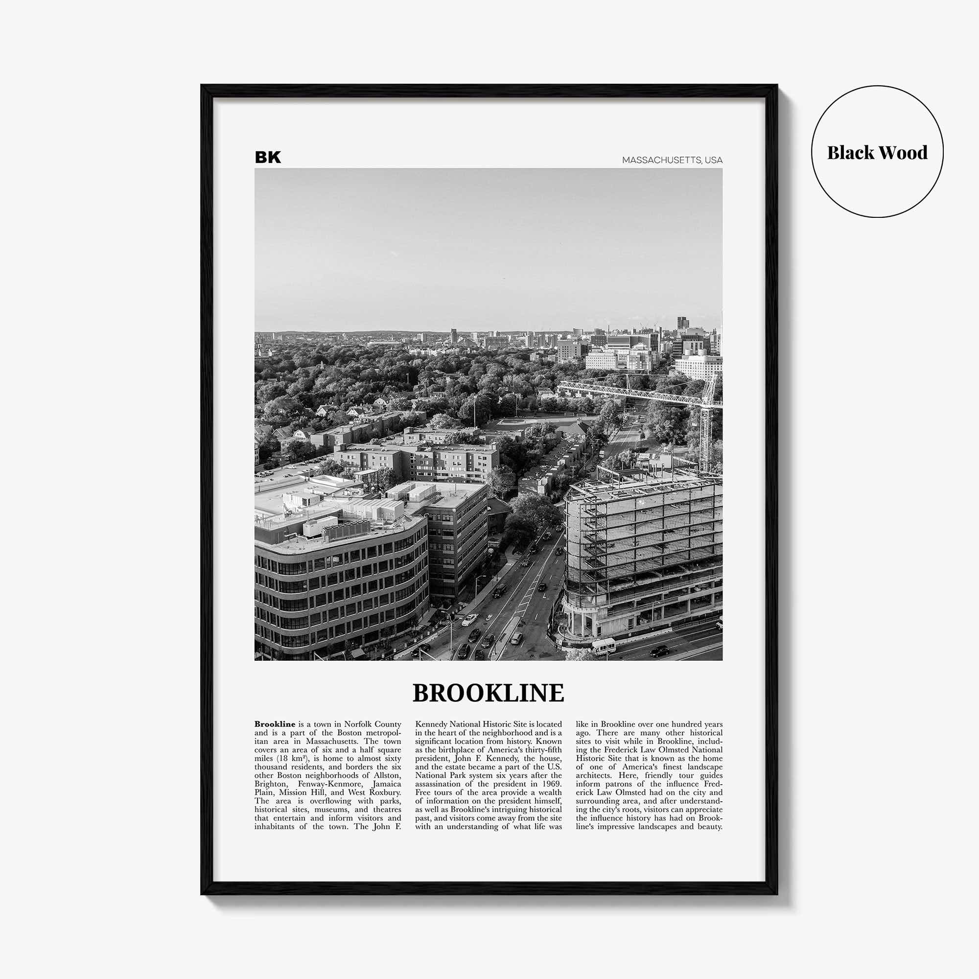 Brookline Print Black and White, Brookline Wall Art, Brookline Poster, Brookline Photo, Brookline Map, Brookline Wall Decor, Massachusetts