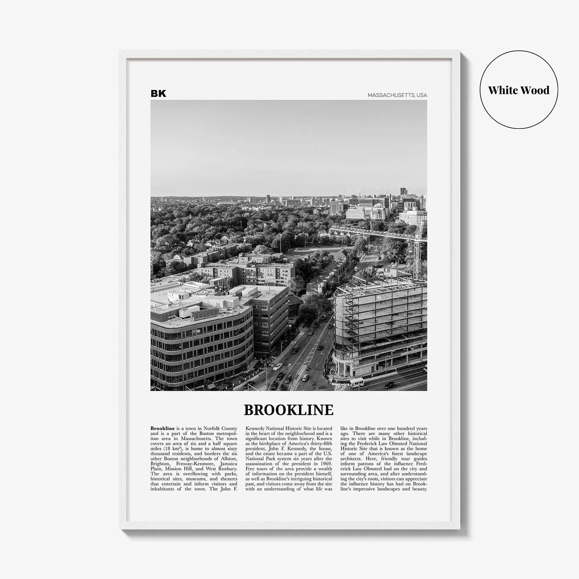 Brookline Print Black and White, Brookline Wall Art, Brookline Poster, Brookline Photo, Brookline Map, Brookline Wall Decor, Massachusetts