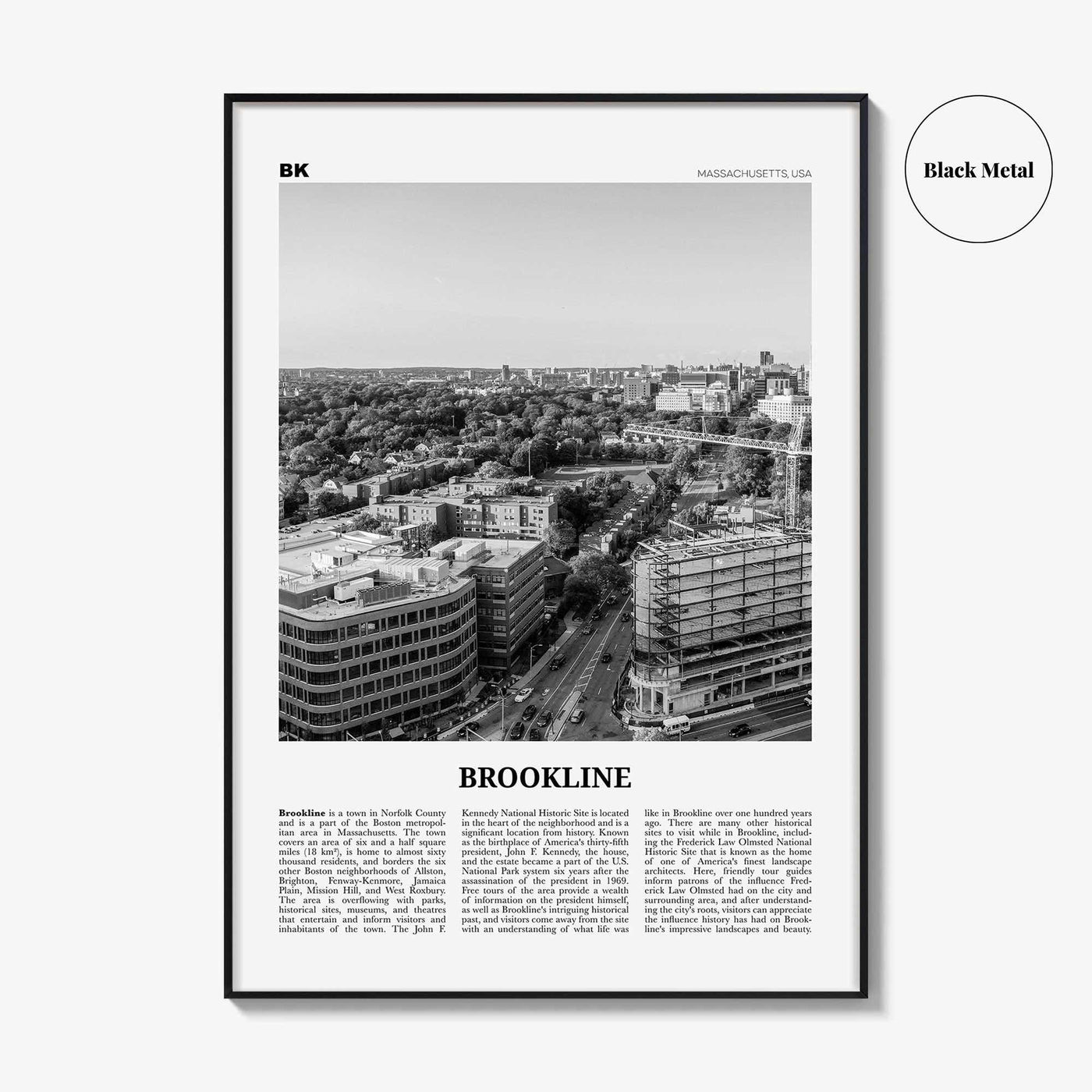 Brookline Print Black and White, Brookline Wall Art, Brookline Poster, Brookline Photo, Brookline Map, Brookline Wall Decor, Massachusetts