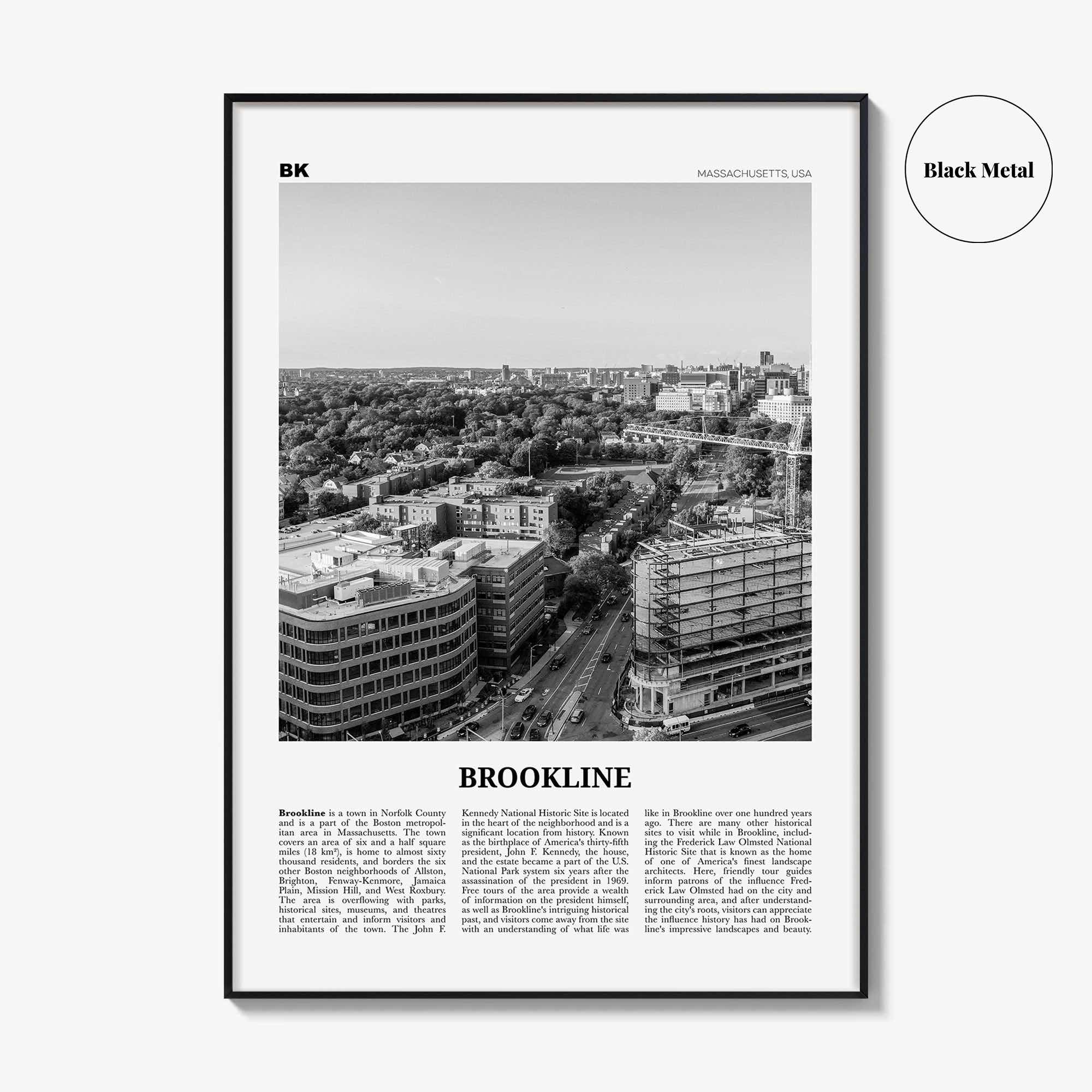 Brookline Print Black and White, Brookline Wall Art, Brookline Poster, Brookline Photo, Brookline Map, Brookline Wall Decor, Massachusetts