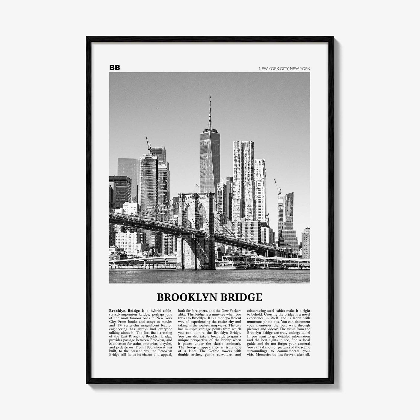 Brooklyn Bridge Print Black and White, Brooklyn Bridge Wall Art, Brooklyn Bridge Poster, Brooklyn Bridge Photo, New York, USA, United States