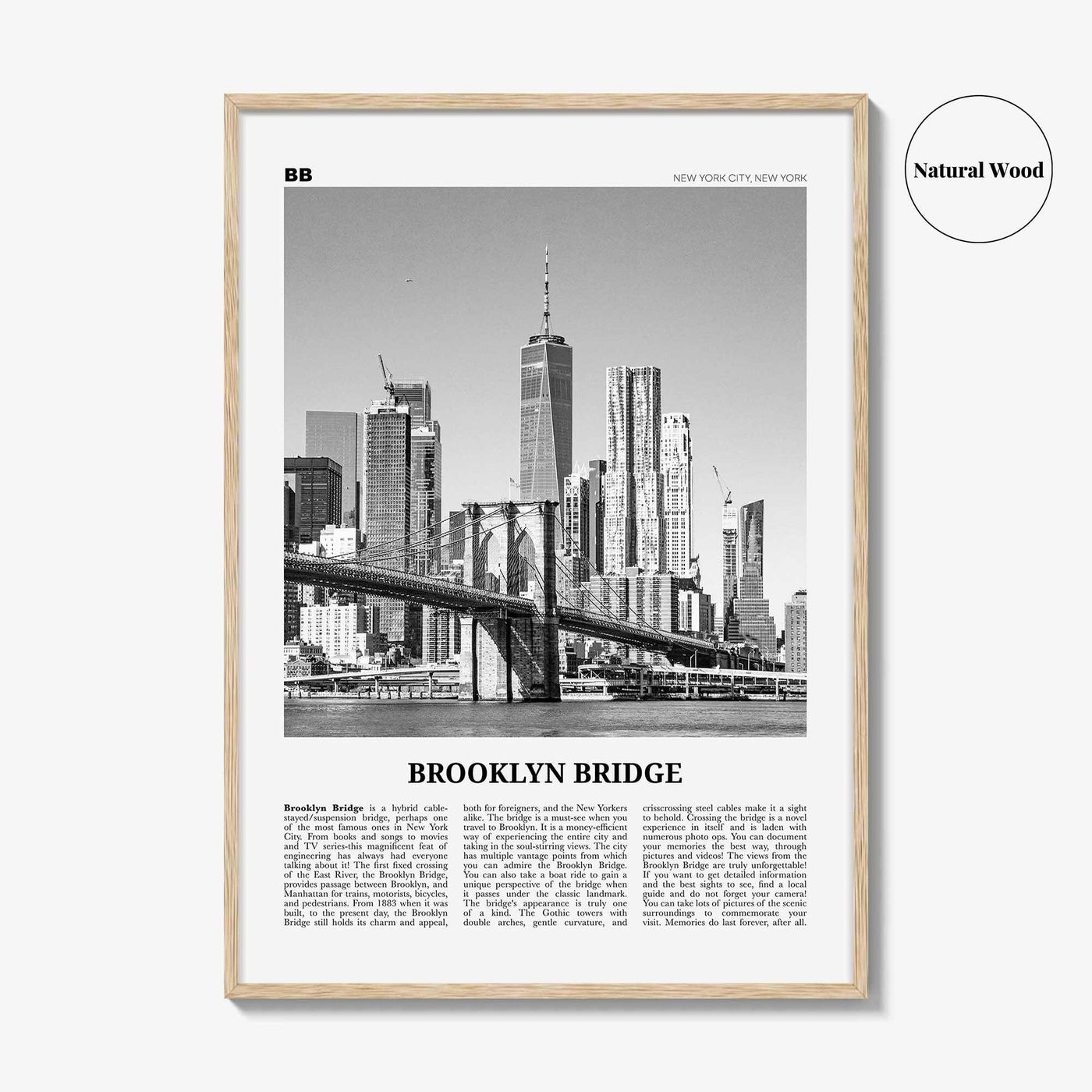 Brooklyn Bridge Print Black and White, Brooklyn Bridge Wall Art, Brooklyn Bridge Poster, Brooklyn Bridge Photo, New York, USA, United States