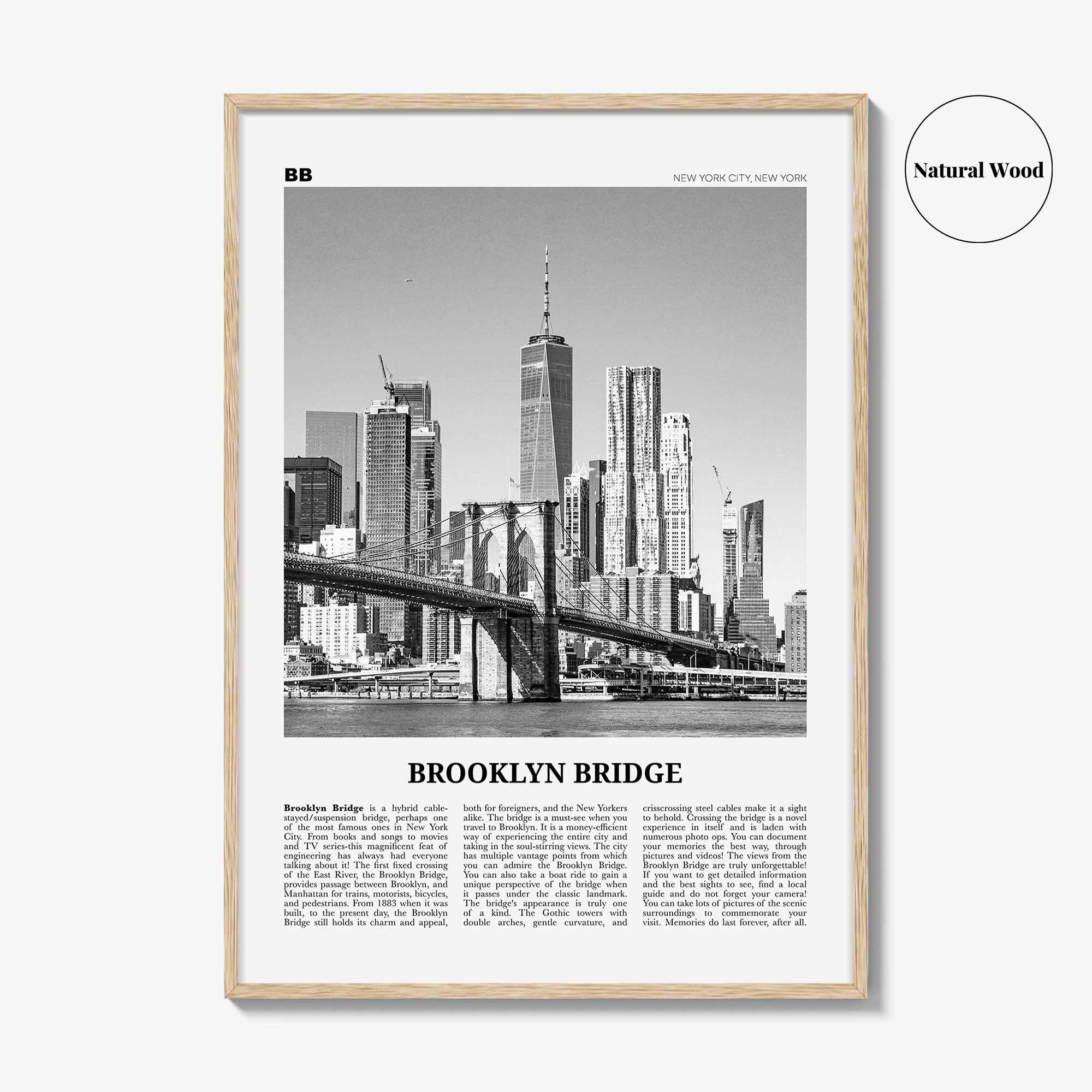 Brooklyn Bridge Print Black and White, Brooklyn Bridge Wall Art, Brooklyn Bridge Poster, Brooklyn Bridge Photo, New York, USA, United States