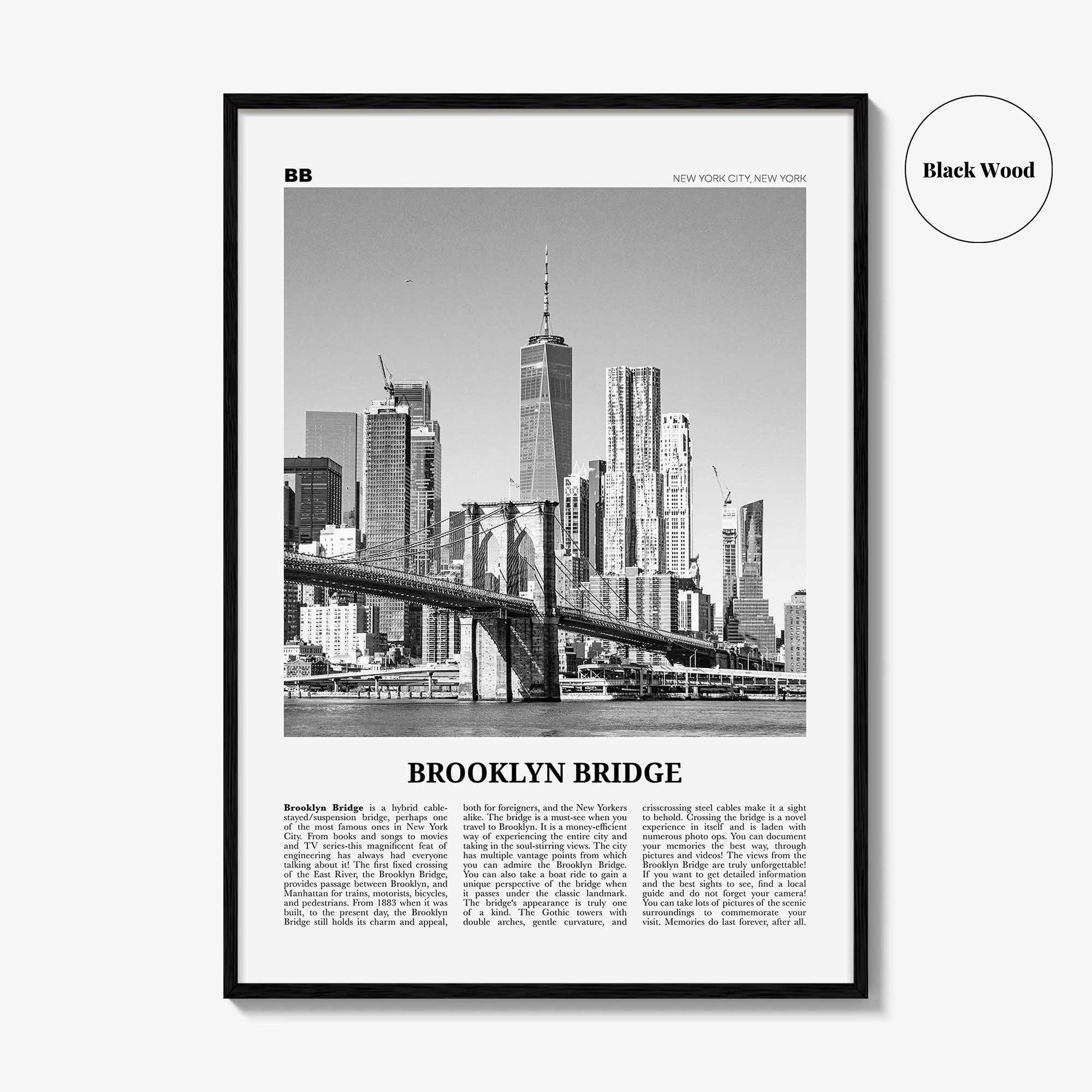 Brooklyn Bridge Print Black and White, Brooklyn Bridge Wall Art, Brooklyn Bridge Poster, Brooklyn Bridge Photo, New York, USA, United States