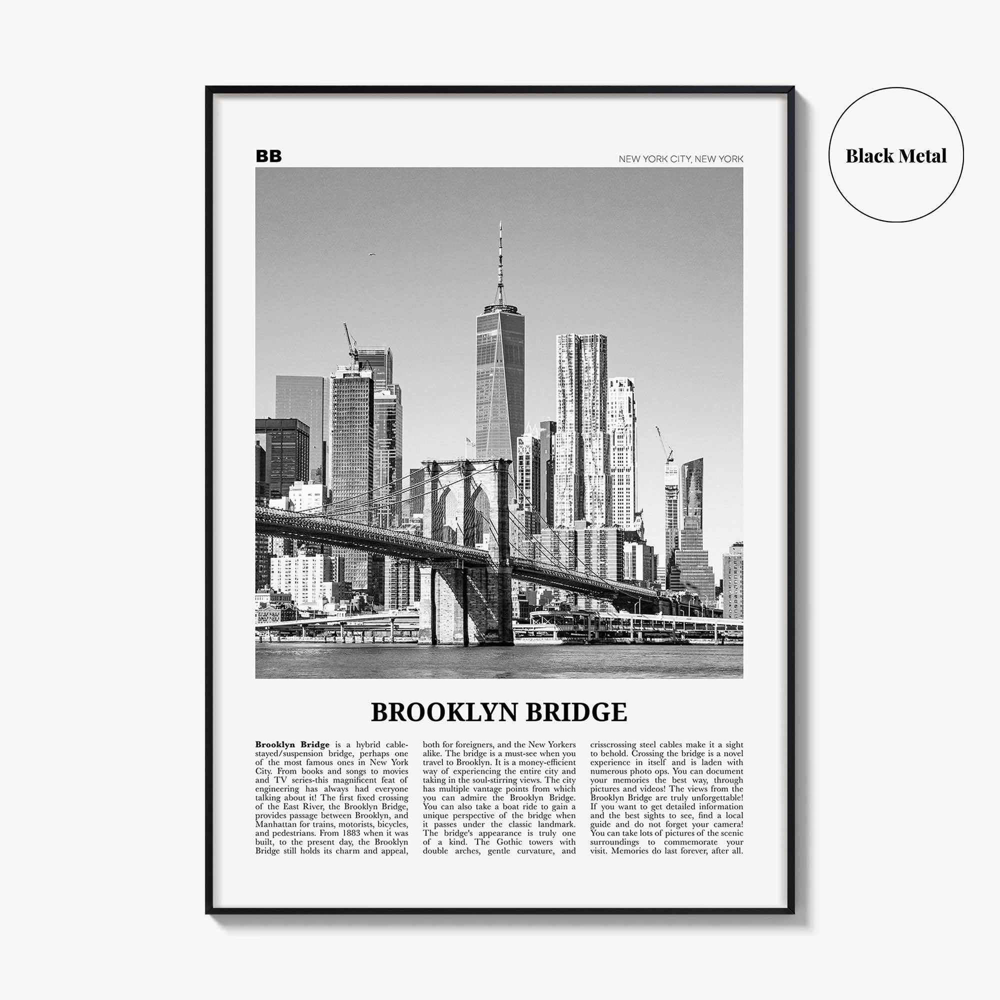 Brooklyn Bridge Print Black and White, Brooklyn Bridge Wall Art, Brooklyn Bridge Poster, Brooklyn Bridge Photo, New York, USA, United States