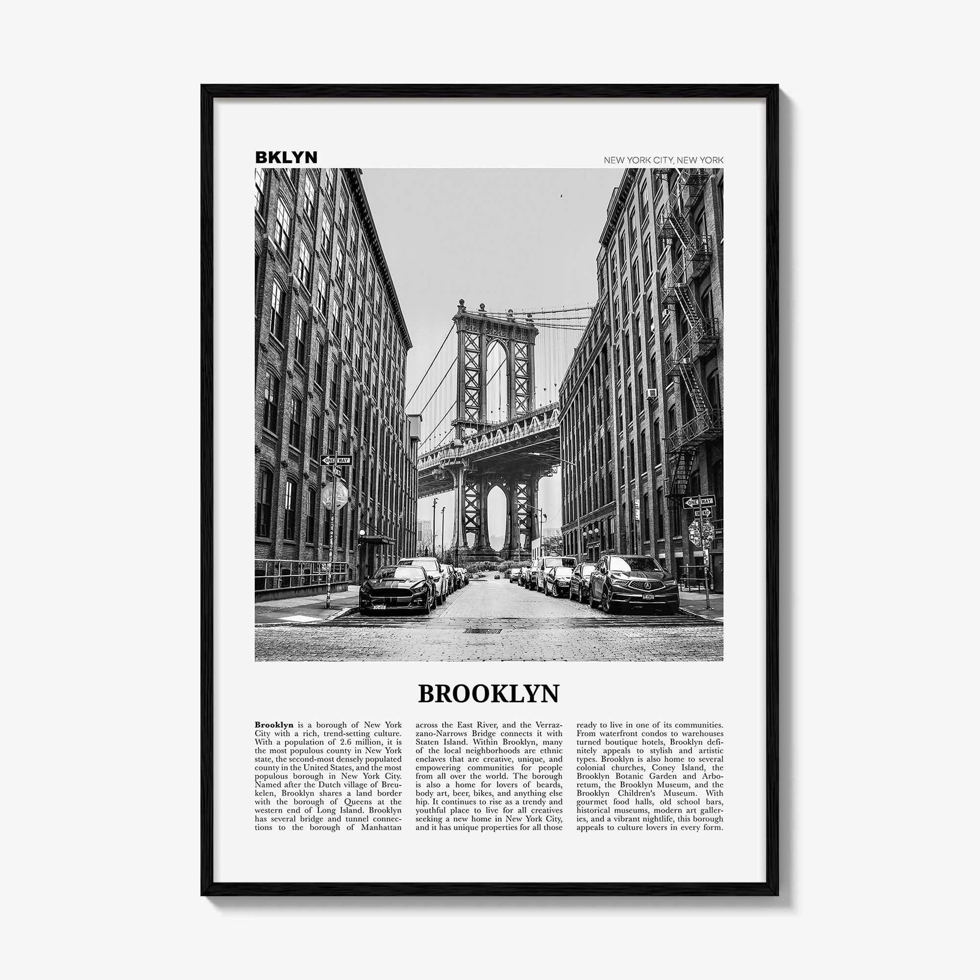 Brooklyn Print Black and White No 1, Brooklyn Wall Art, Brooklyn Poster, Brooklyn Photo, New York, USA, United States, North America