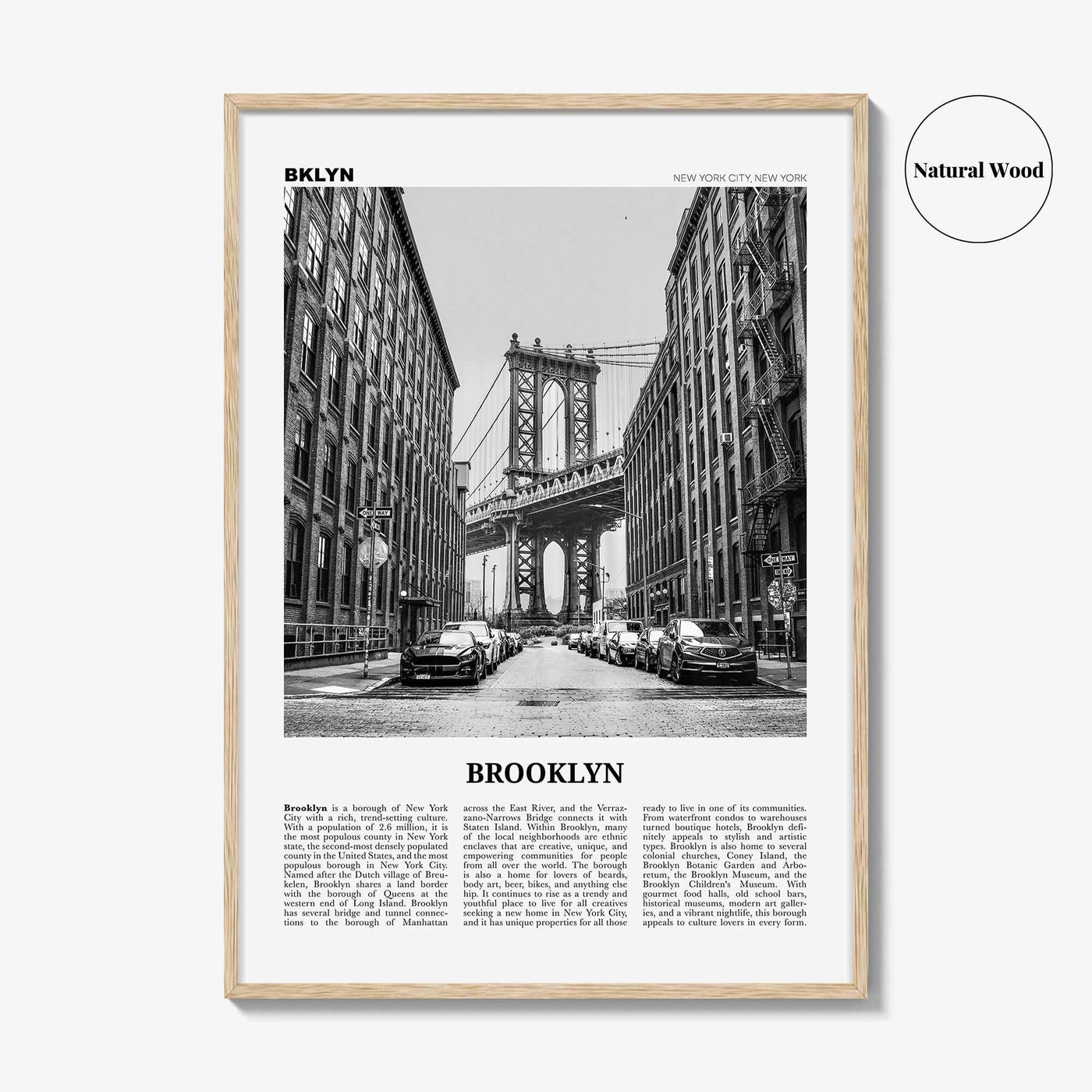 Brooklyn Print Black and White No 1, Brooklyn Wall Art, Brooklyn Poster, Brooklyn Photo, New York, USA, United States, North America