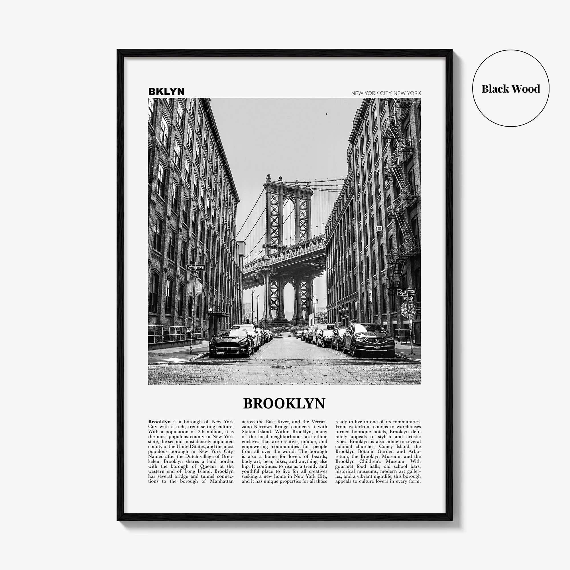 Brooklyn Print Black and White No 1, Brooklyn Wall Art, Brooklyn Poster, Brooklyn Photo, New York, USA, United States, North America