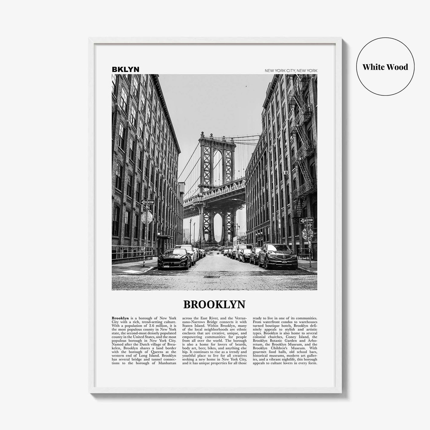 Brooklyn Print Black and White No 1, Brooklyn Wall Art, Brooklyn Poster, Brooklyn Photo, New York, USA, United States, North America
