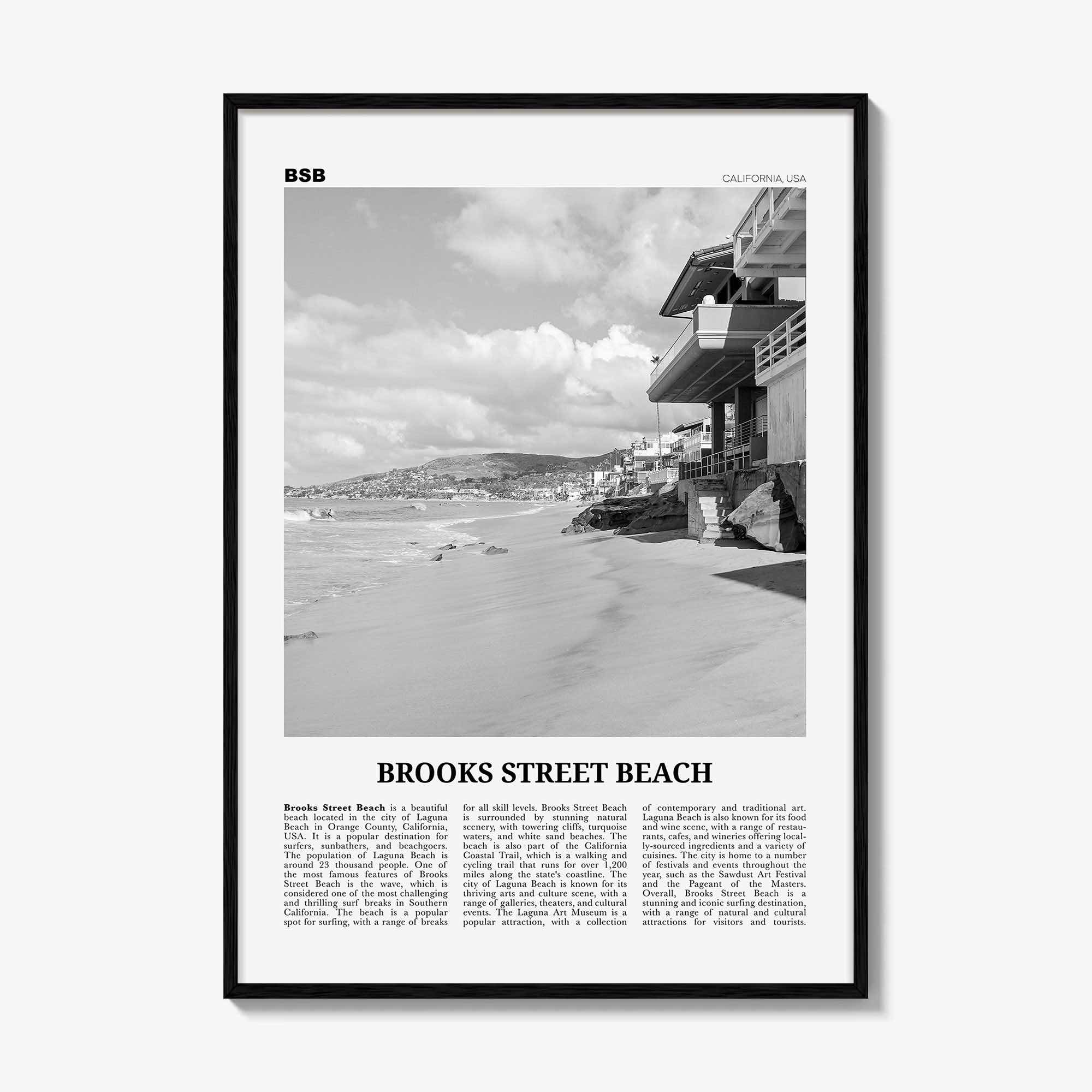 Brooks Street Beach Print Black and White, Brooks Street Beach Wall Art, Brooks Street Beach Poster, Photo, Décor, Brooks Street Beach Map