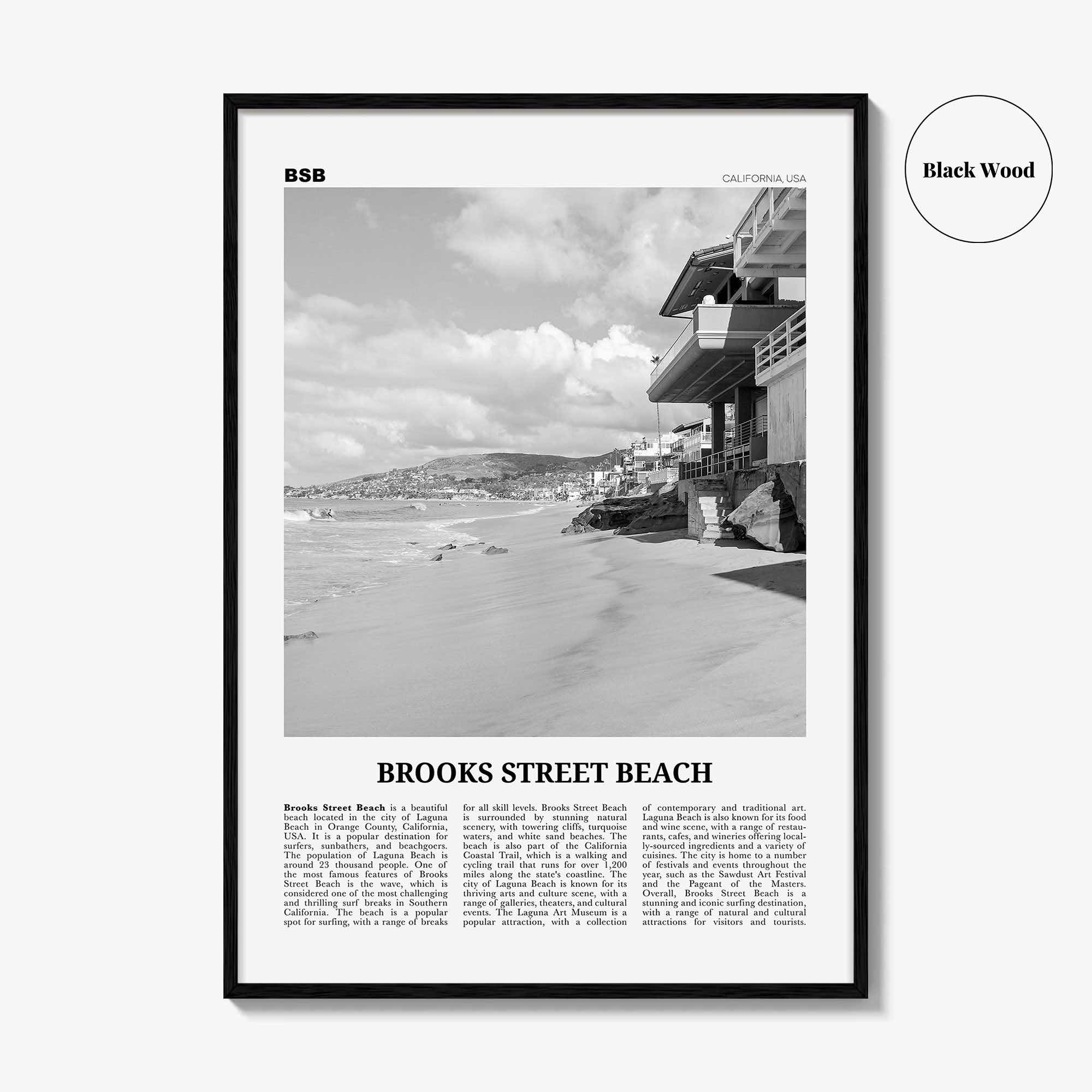 Brooks Street Beach Print Black and White, Brooks Street Beach Wall Art, Brooks Street Beach Poster, Photo, Décor, Brooks Street Beach Map