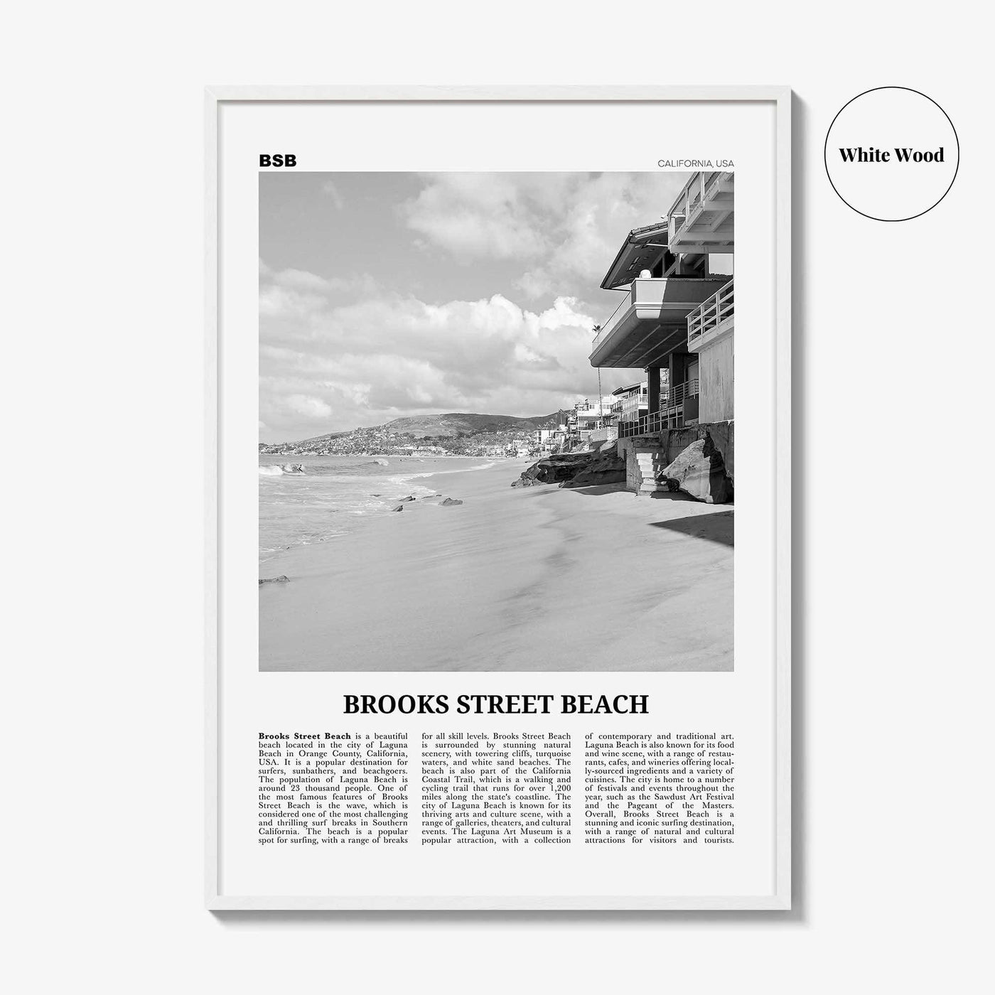 Brooks Street Beach Print Black and White, Brooks Street Beach Wall Art, Brooks Street Beach Poster, Photo, Décor, Brooks Street Beach Map