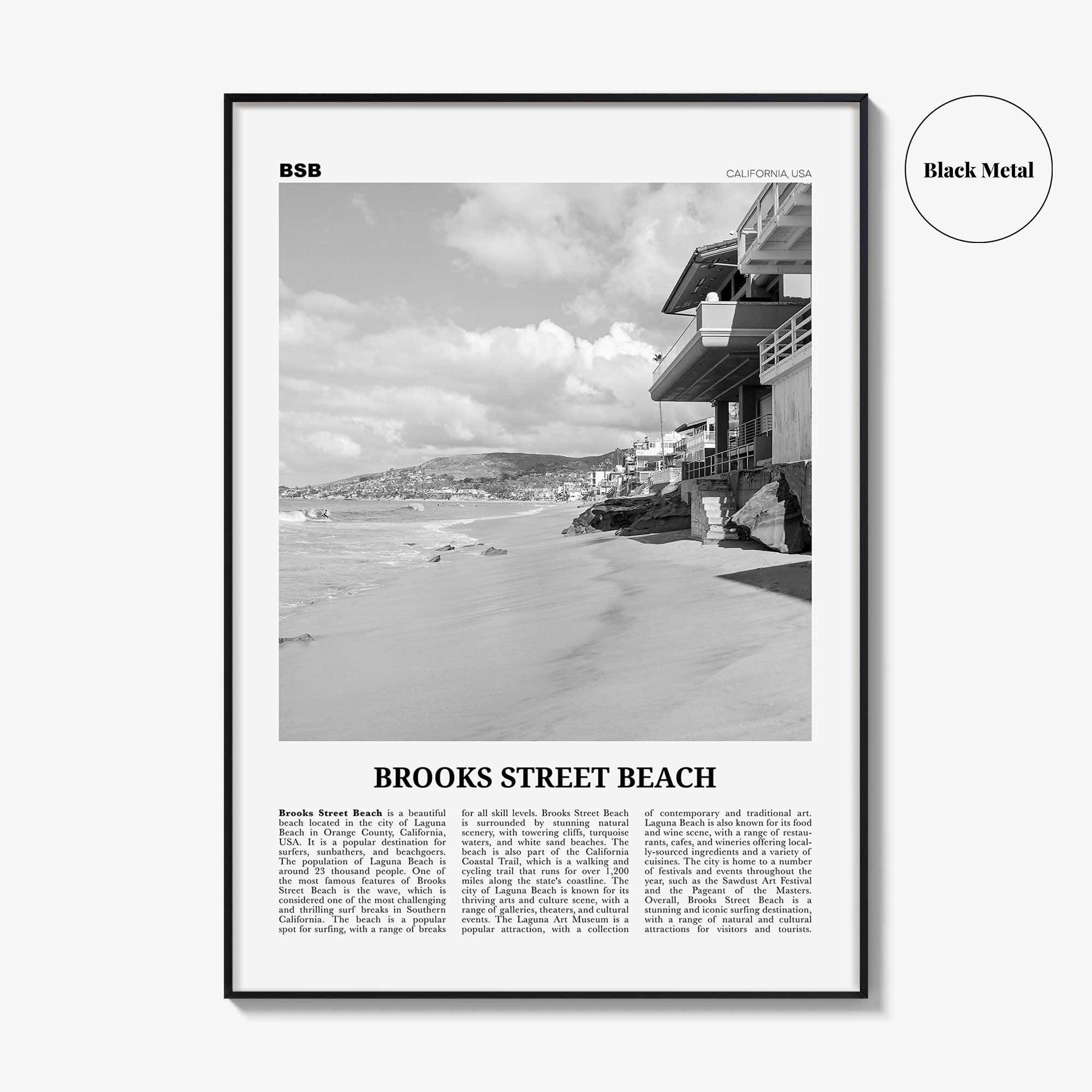 Brooks Street Beach Print Black and White, Brooks Street Beach Wall Art, Brooks Street Beach Poster, Photo, Décor, Brooks Street Beach Map