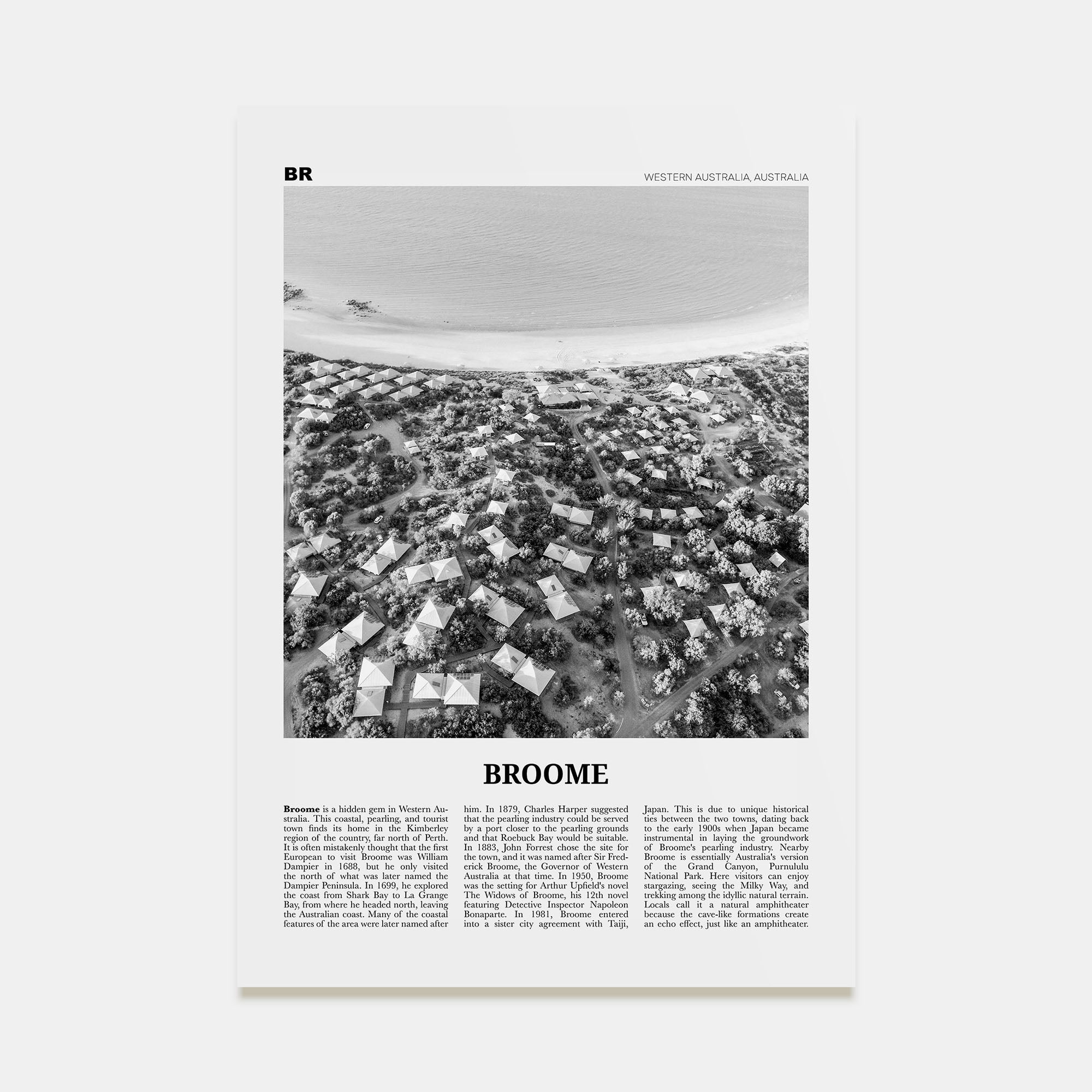 Broome Travel B&W Poster