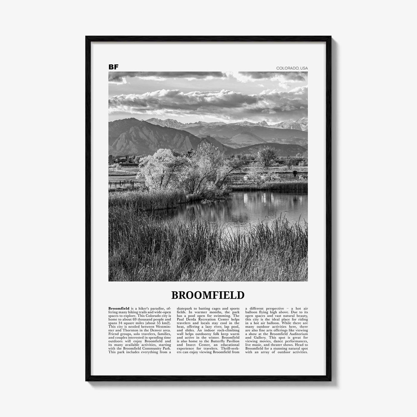 Broomfield Print Black and White, Broomfield Wall Art, Broomfield Poster, Broomfield Photo, Broomfield Wall Décor, Colorado, USA