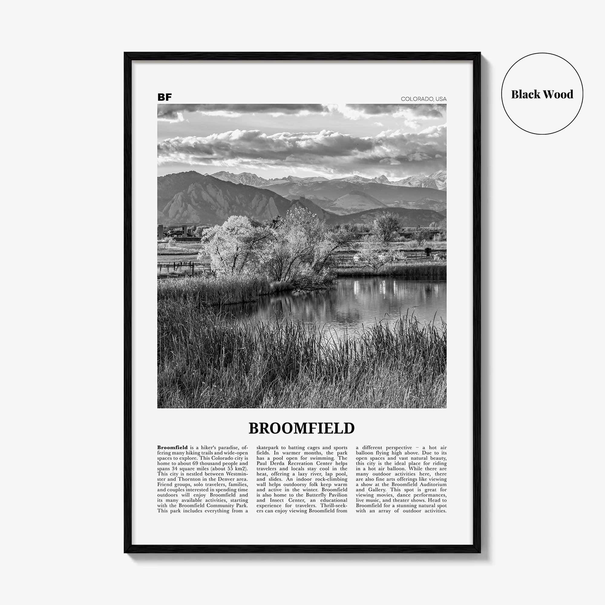 Broomfield Print Black and White, Broomfield Wall Art, Broomfield Poster, Broomfield Photo, Broomfield Wall Décor, Colorado, USA