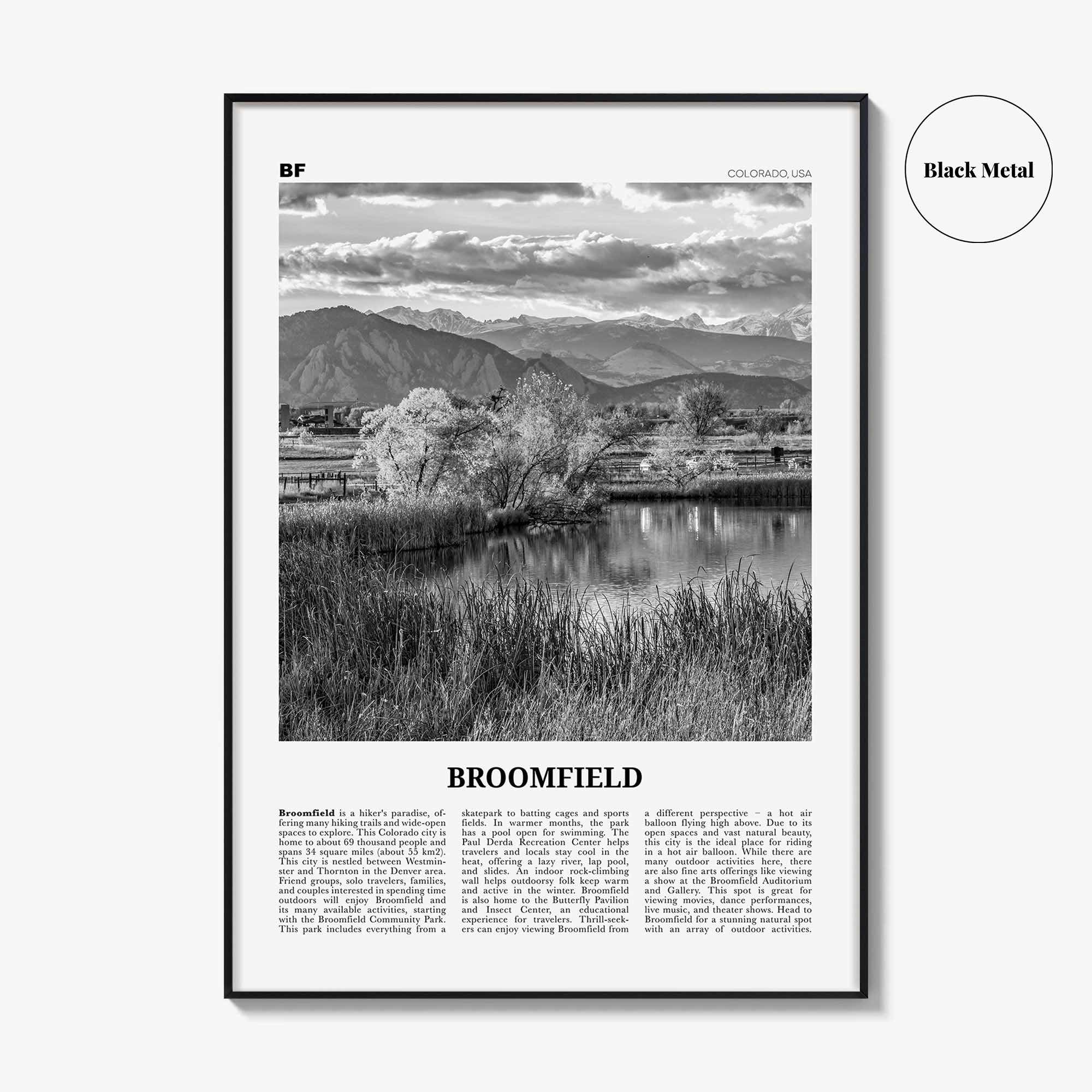 Broomfield Print Black and White, Broomfield Wall Art, Broomfield Poster, Broomfield Photo, Broomfield Wall Décor, Colorado, USA