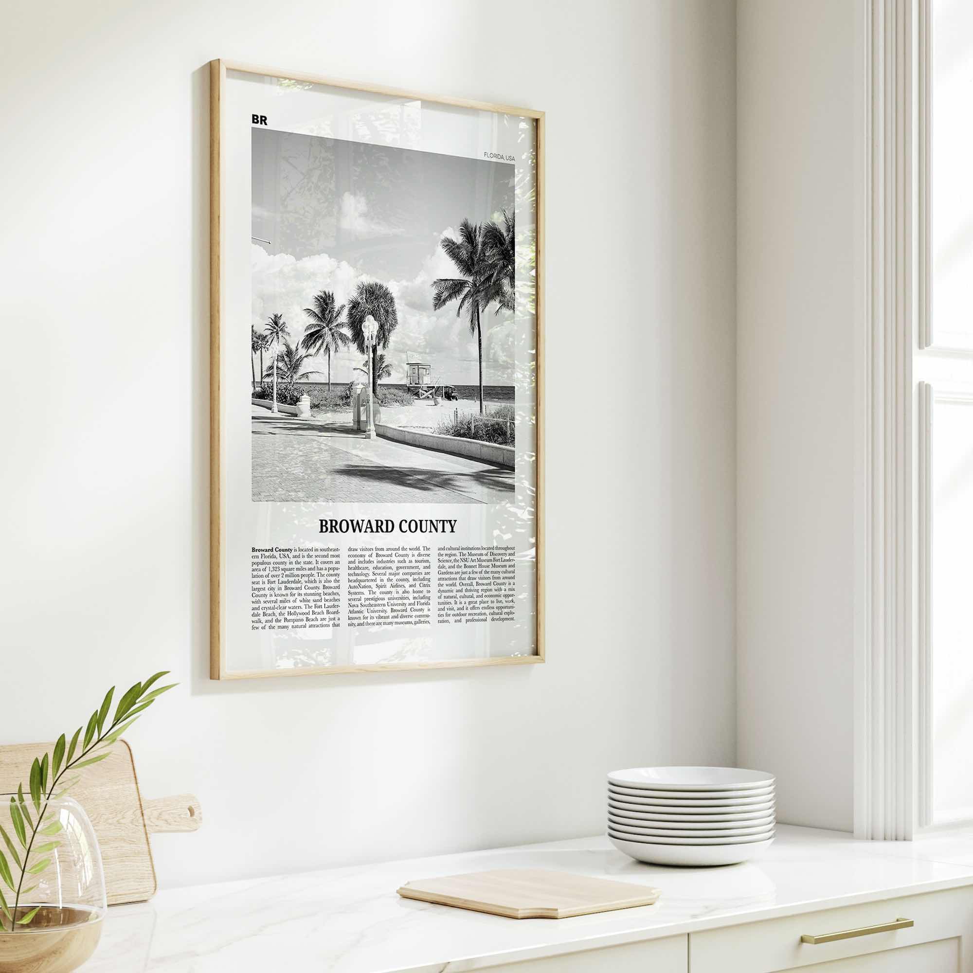 Broward County Print Black and White, Broward County Wall Art, Broward County Poster, Broward County Photo, Broward Wall Décor, Broward Map