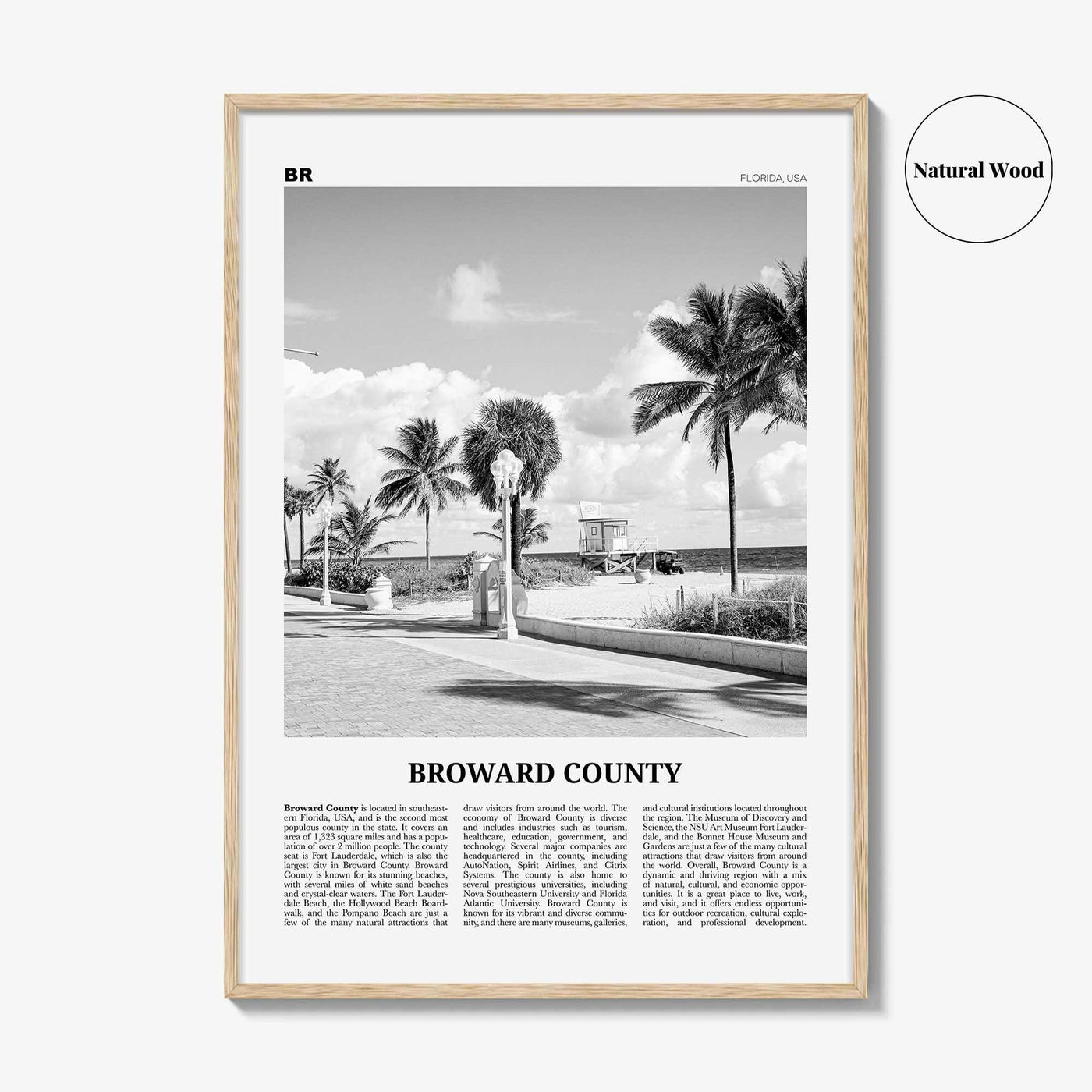 Broward County Print Black and White, Broward County Wall Art, Broward County Poster, Broward County Photo, Broward Wall Décor, Broward Map